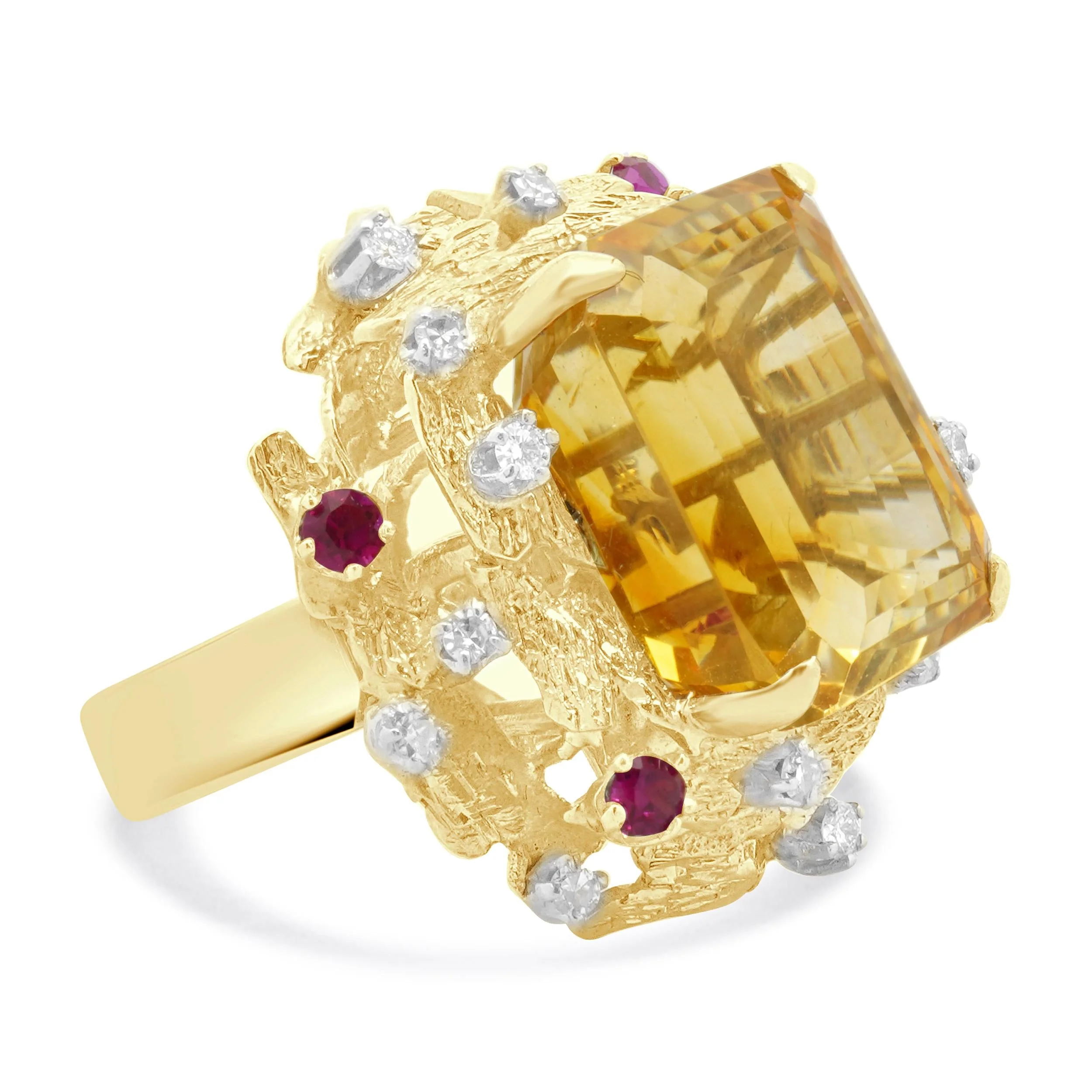 14 Karat Yellow Gold Citrine, Ruby, and Diamond Cocktail Ring - Image 4