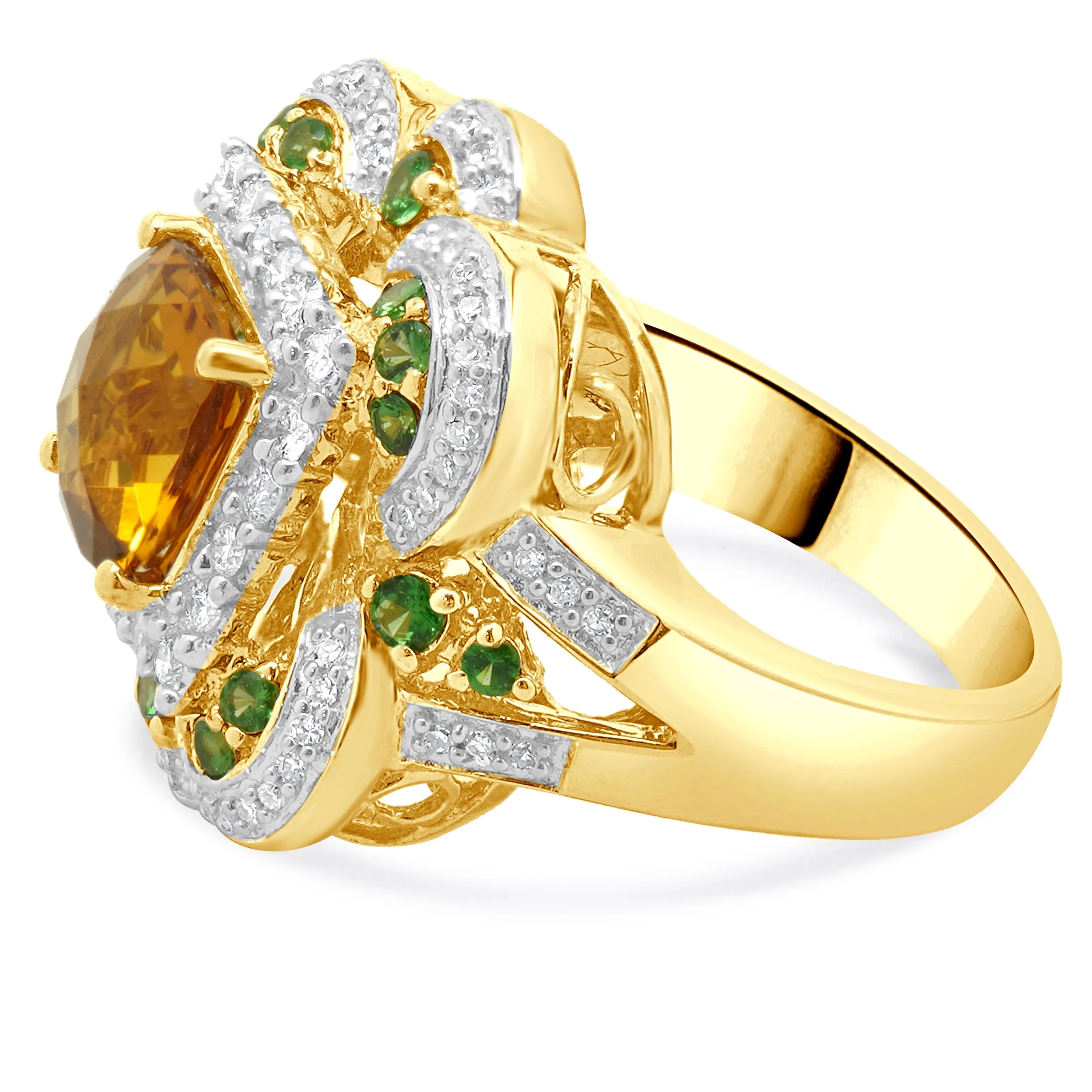 14 Karat Yellow Gold Citrine, Tsavorite, and Diamond Ring - Image 2