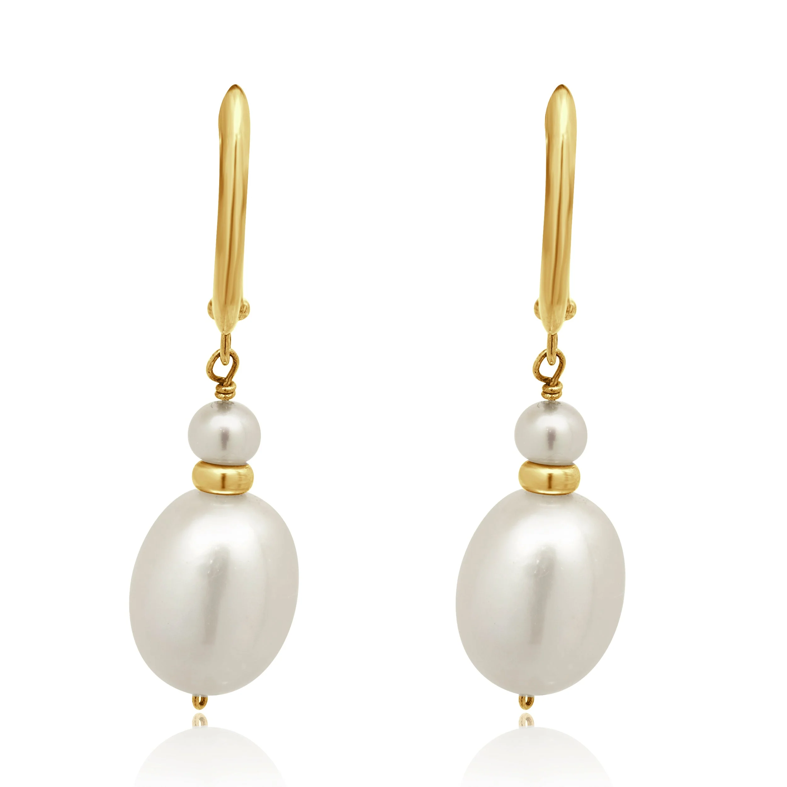 14 Karat Yellow Gold Dangle Pearl Earrings