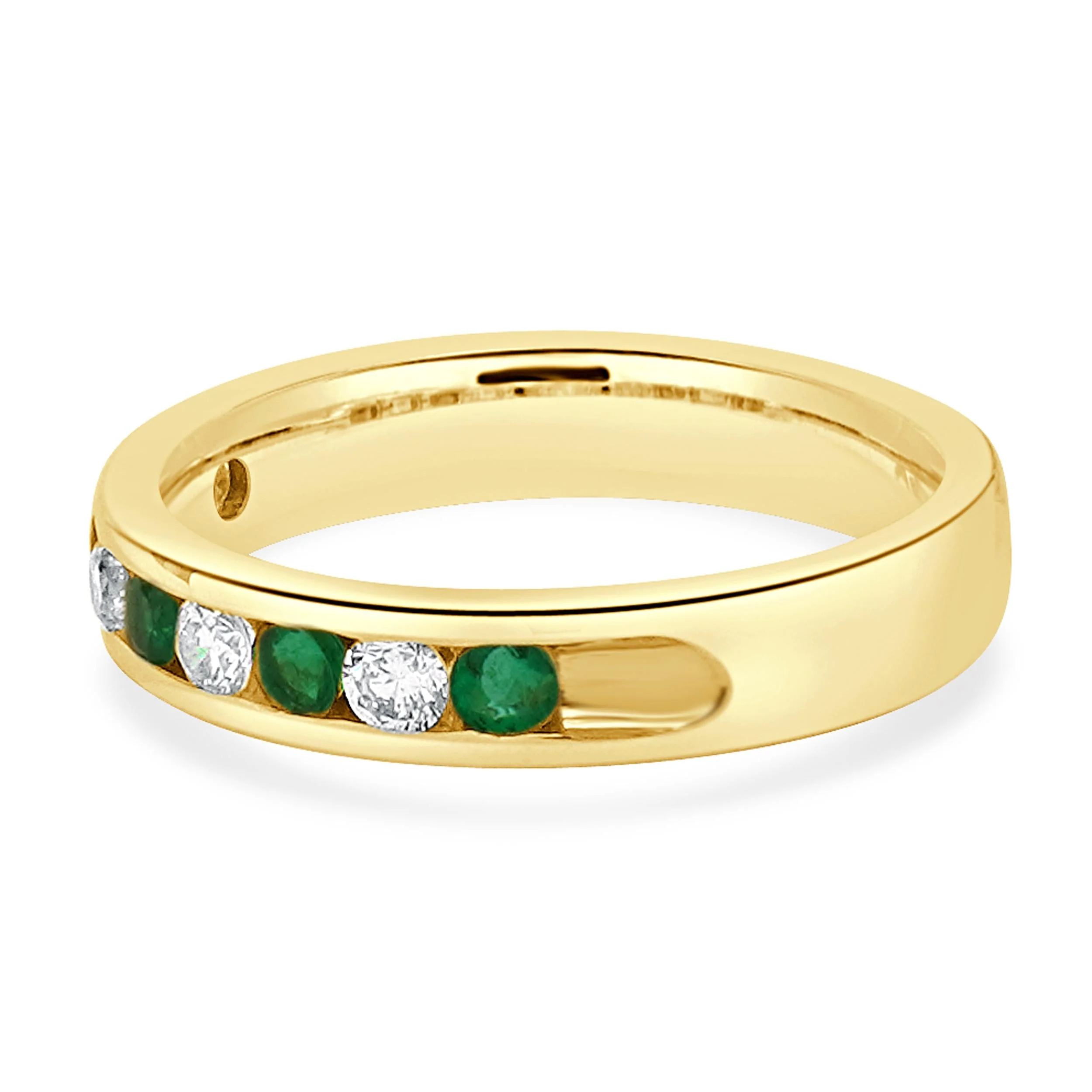 14 Karat Yellow Gold Diamond and Emerald Alternating Band - Image 2