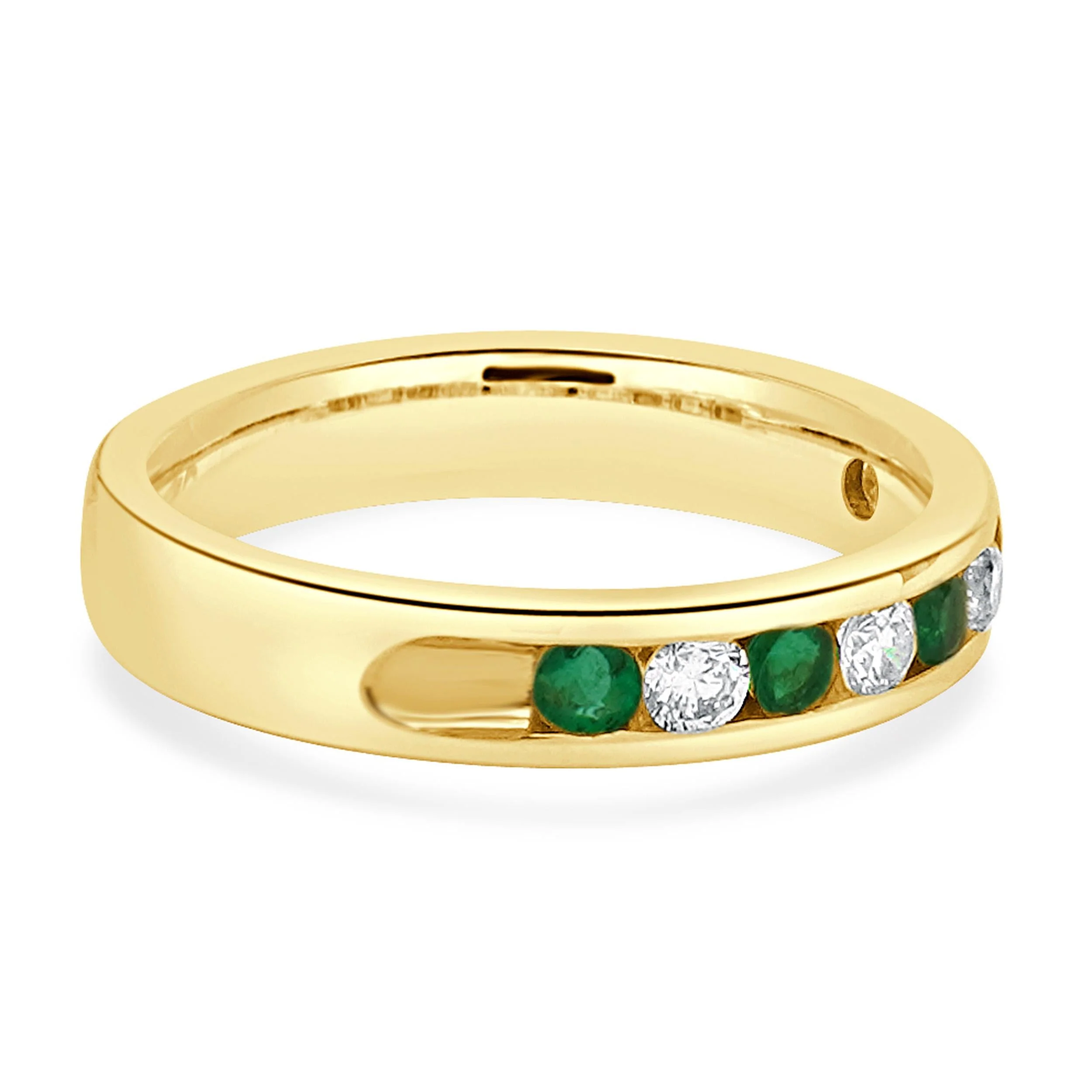 14 Karat Yellow Gold Diamond and Emerald Alternating Band - Image 4