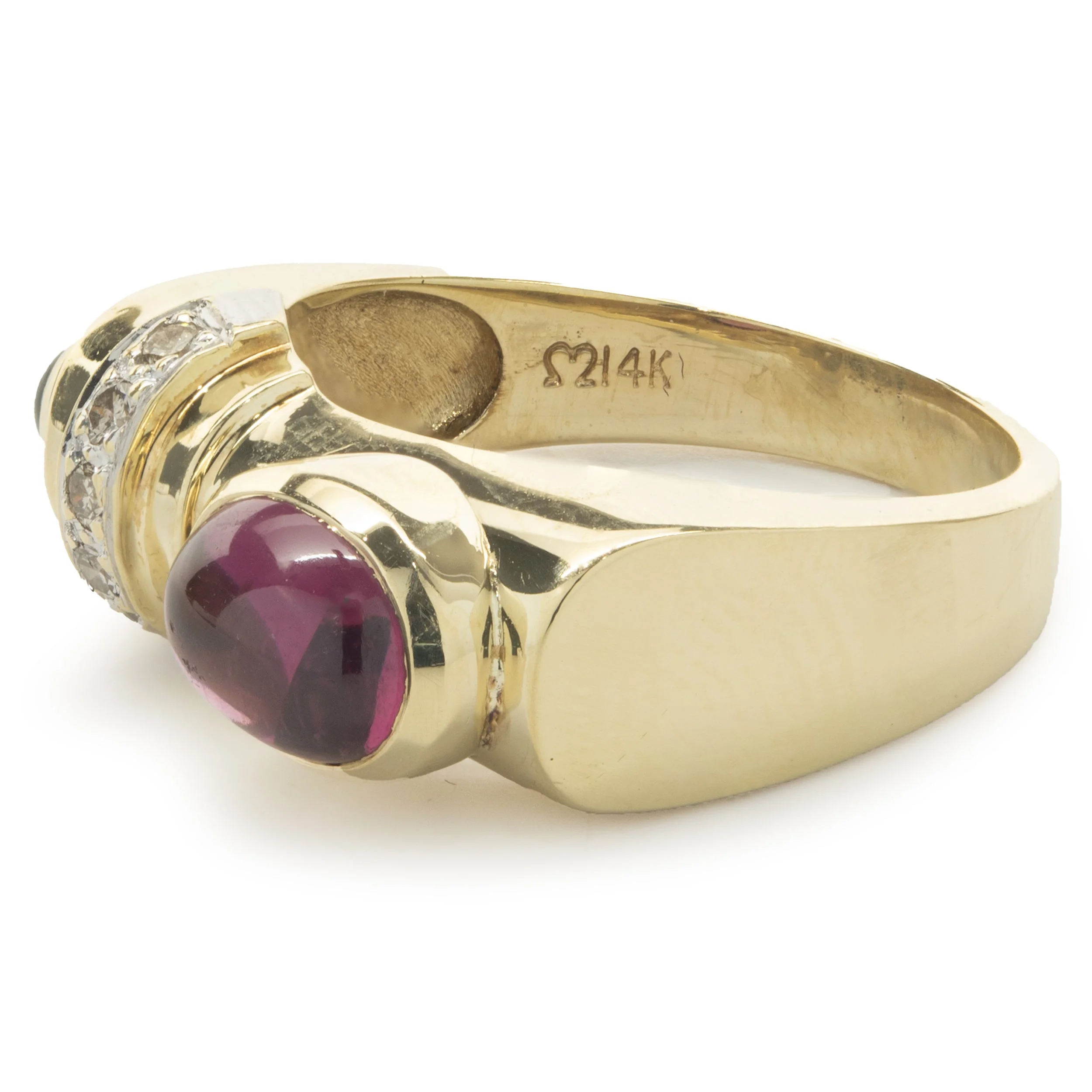 14 Karat Yellow Gold Diamond and Pink / Green Tourmaline Geometric Ring - Image 3