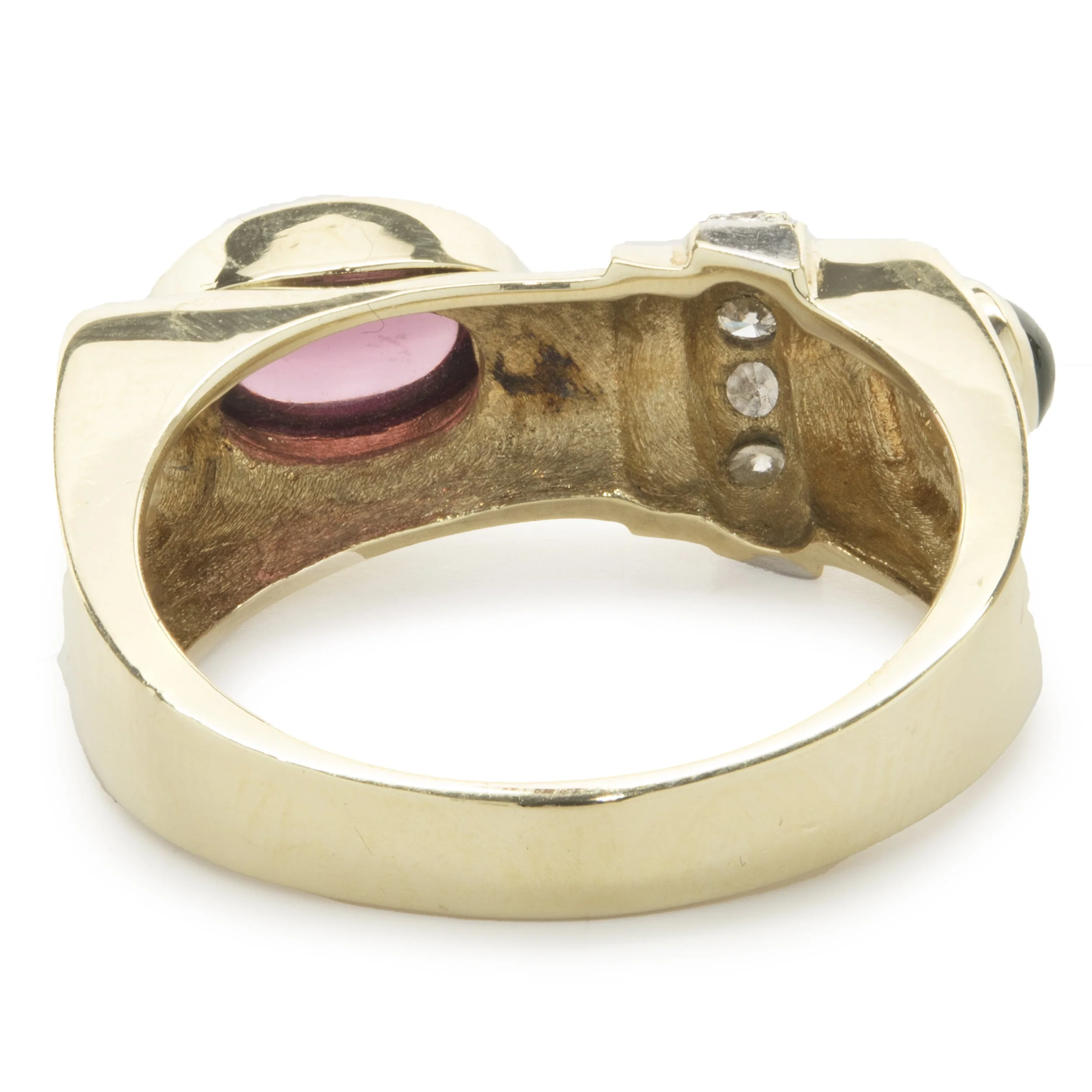 14 Karat Yellow Gold Diamond and Pink / Green Tourmaline Geometric Ring - Image 4