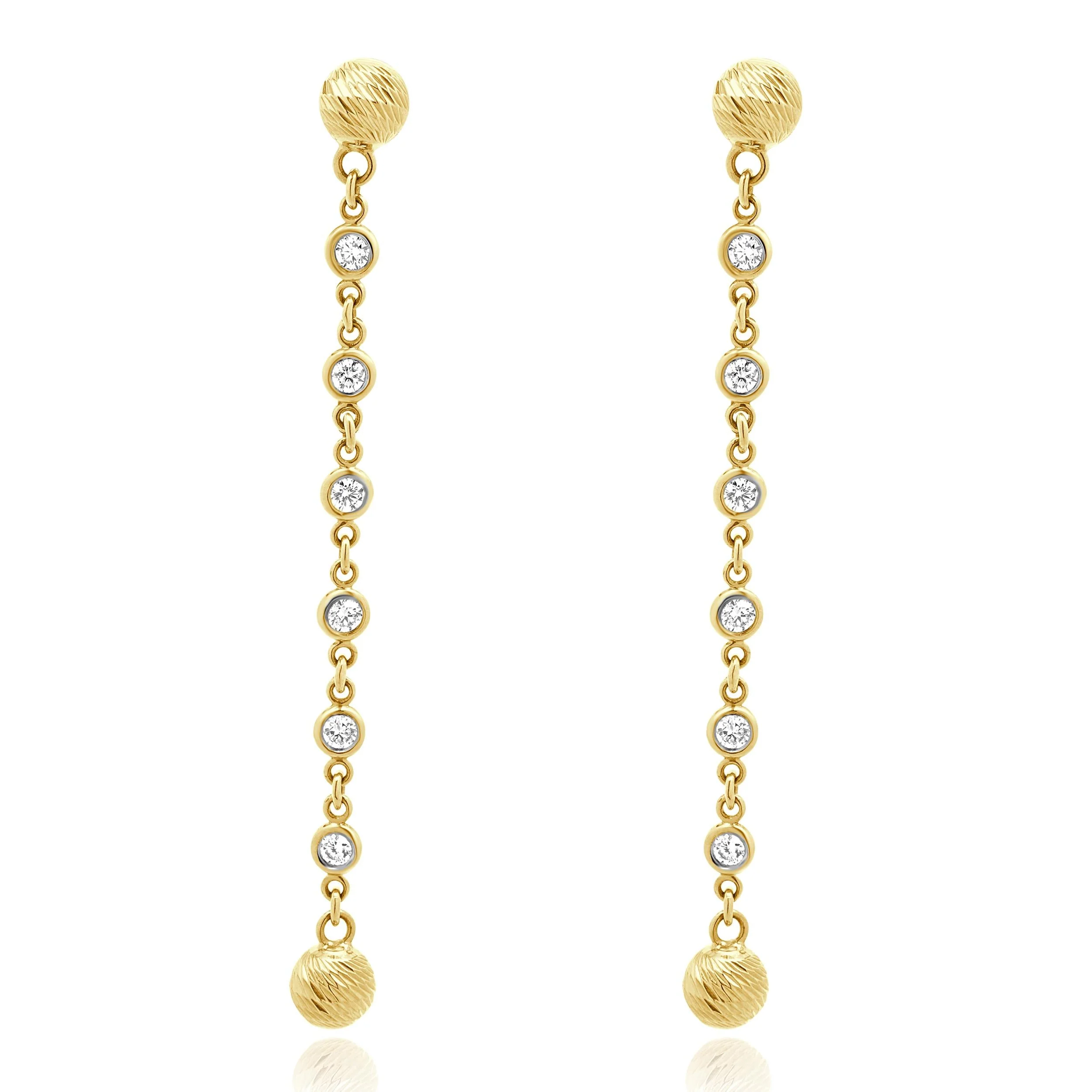 14 Karat Yellow Gold Diamond By The Yard Drop Earrings