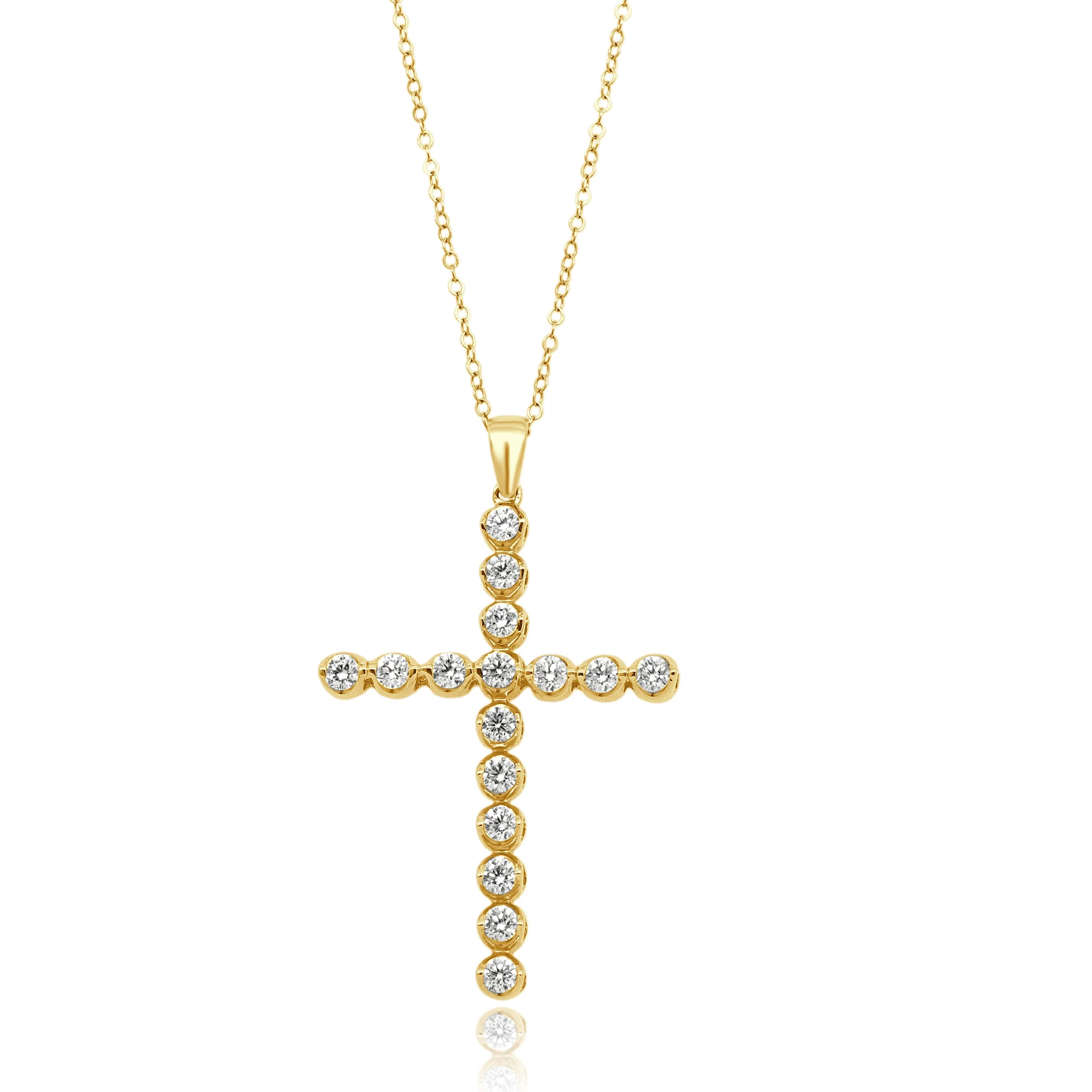 14 Karat Yellow Gold Diamond Cross Necklace