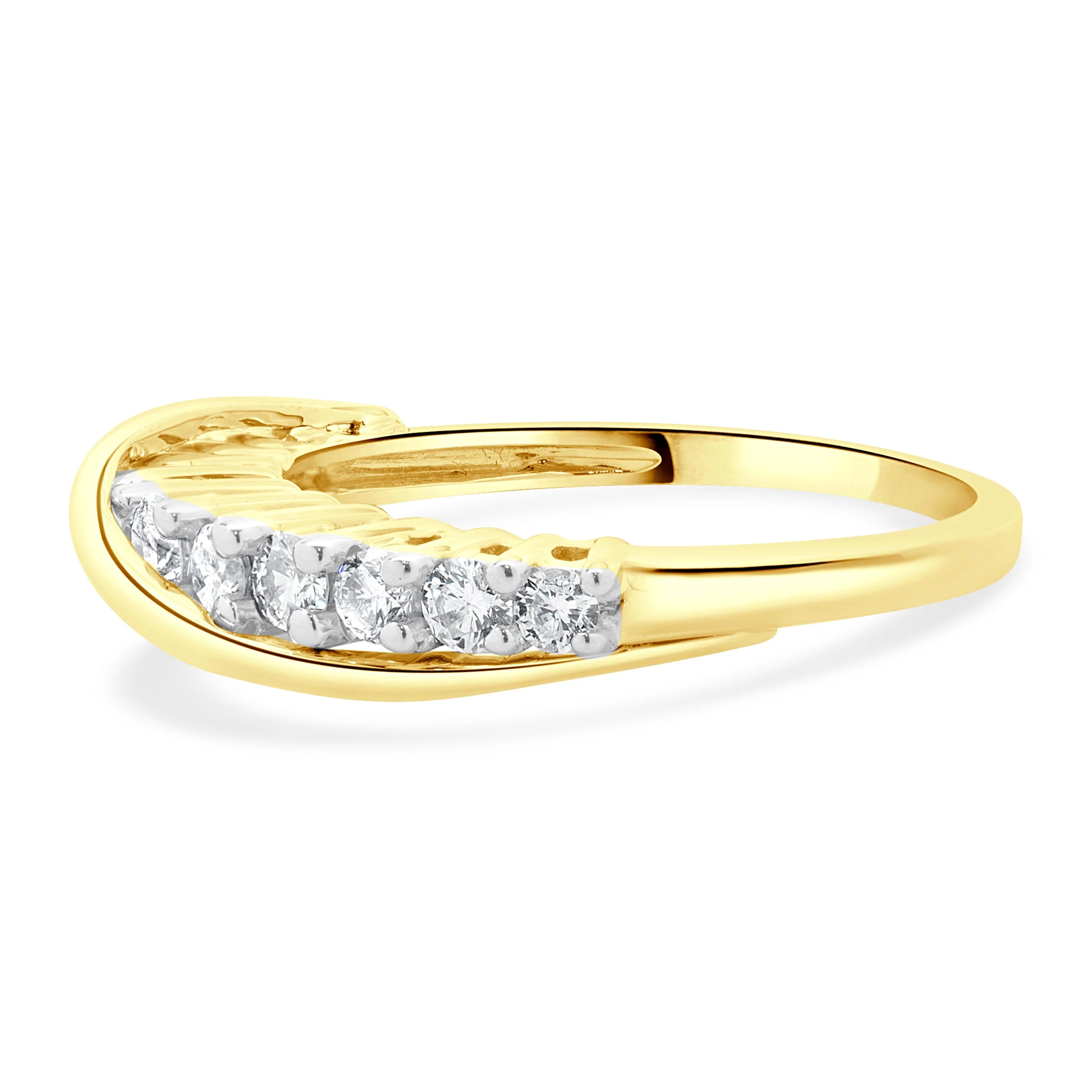 14 Karat Yellow Gold Diamond Cross Over Bar Band - Image 2