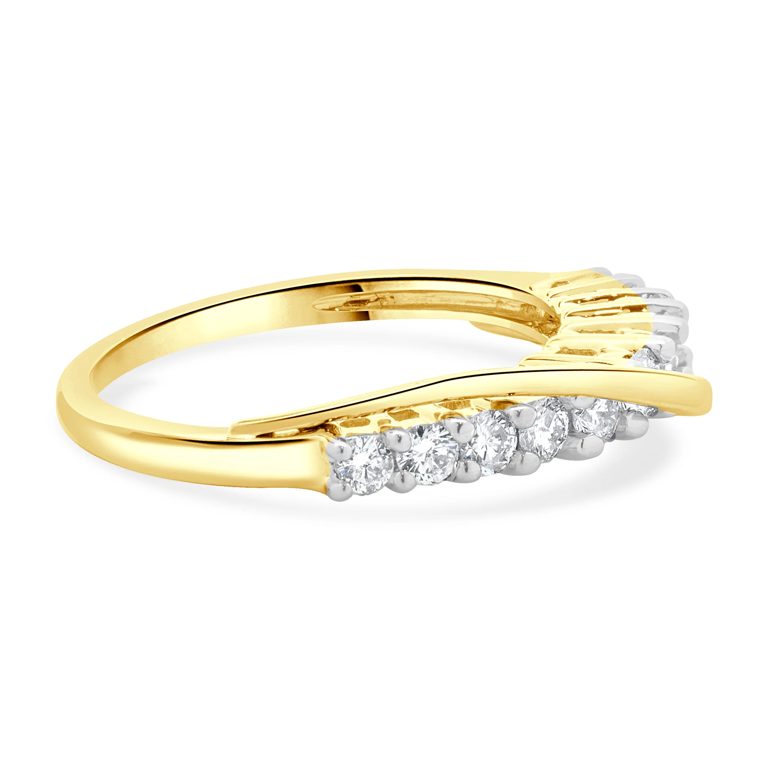 14 Karat Yellow Gold Diamond Cross Over Bar Band - Image 3