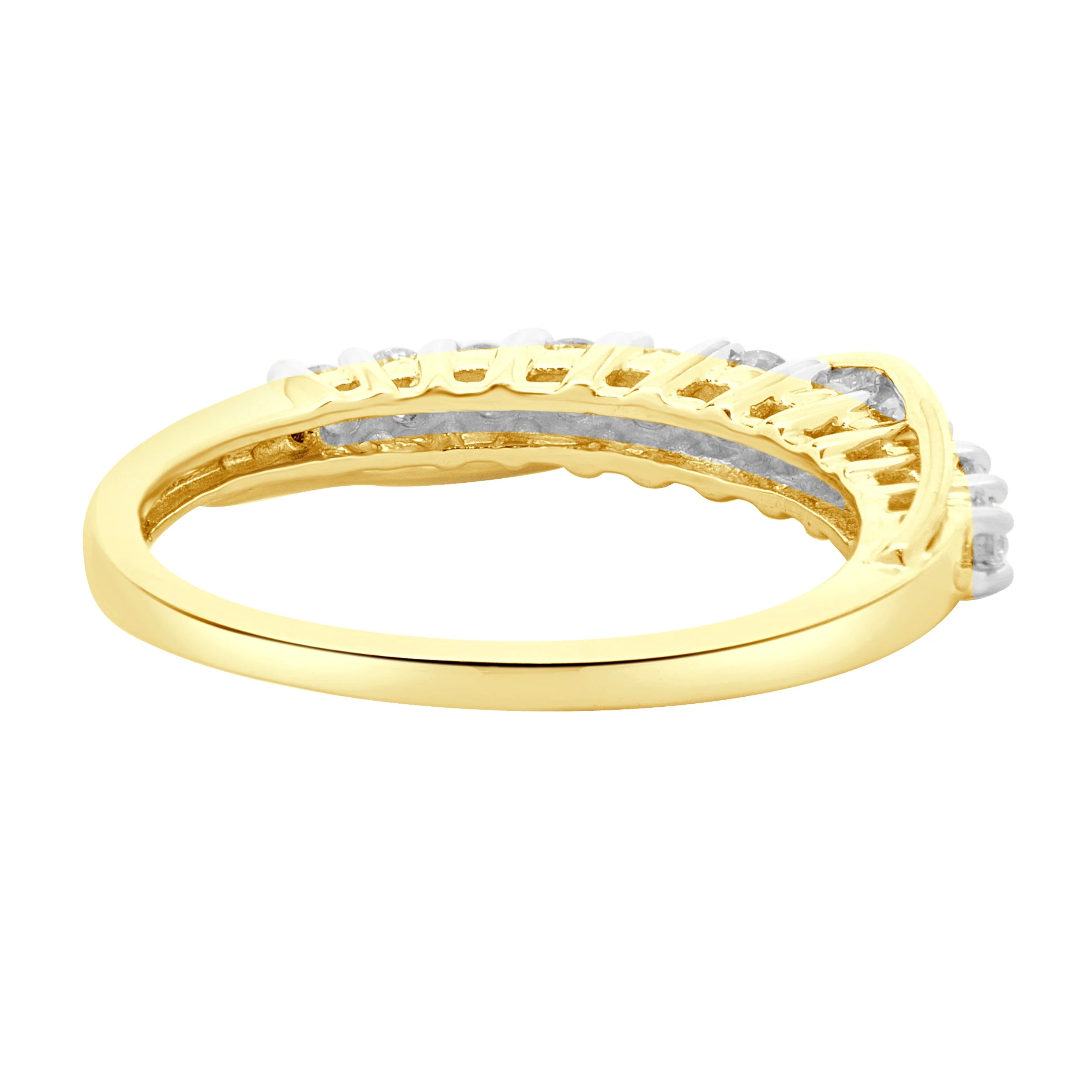 14 Karat Yellow Gold Diamond Cross Over Bar Band - Image 4