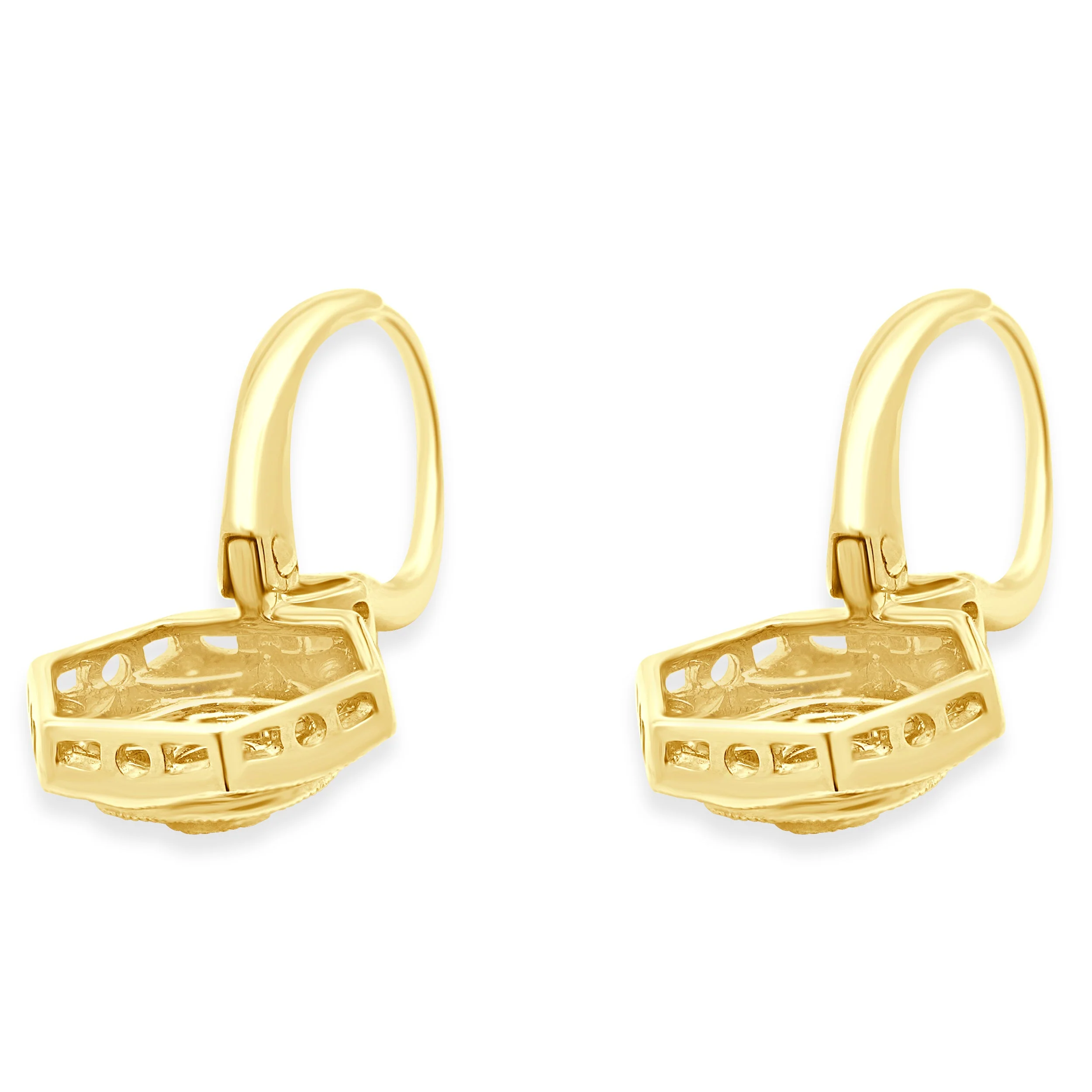 14 Karat Yellow Gold Diamond Filigree Octagon Earrings - Image 3