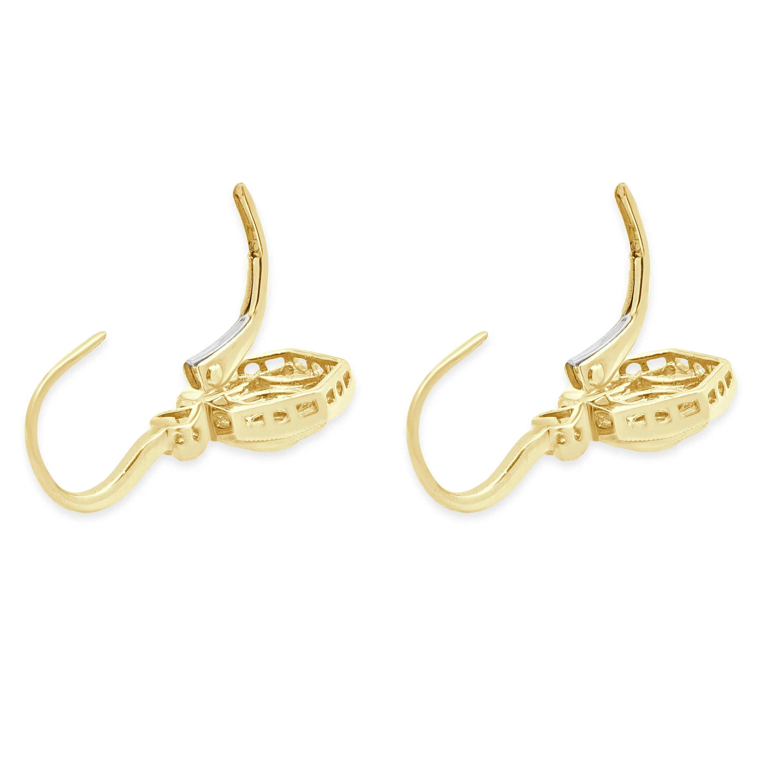 14 Karat Yellow Gold Diamond Filigree Octagon Earrings - Image 4