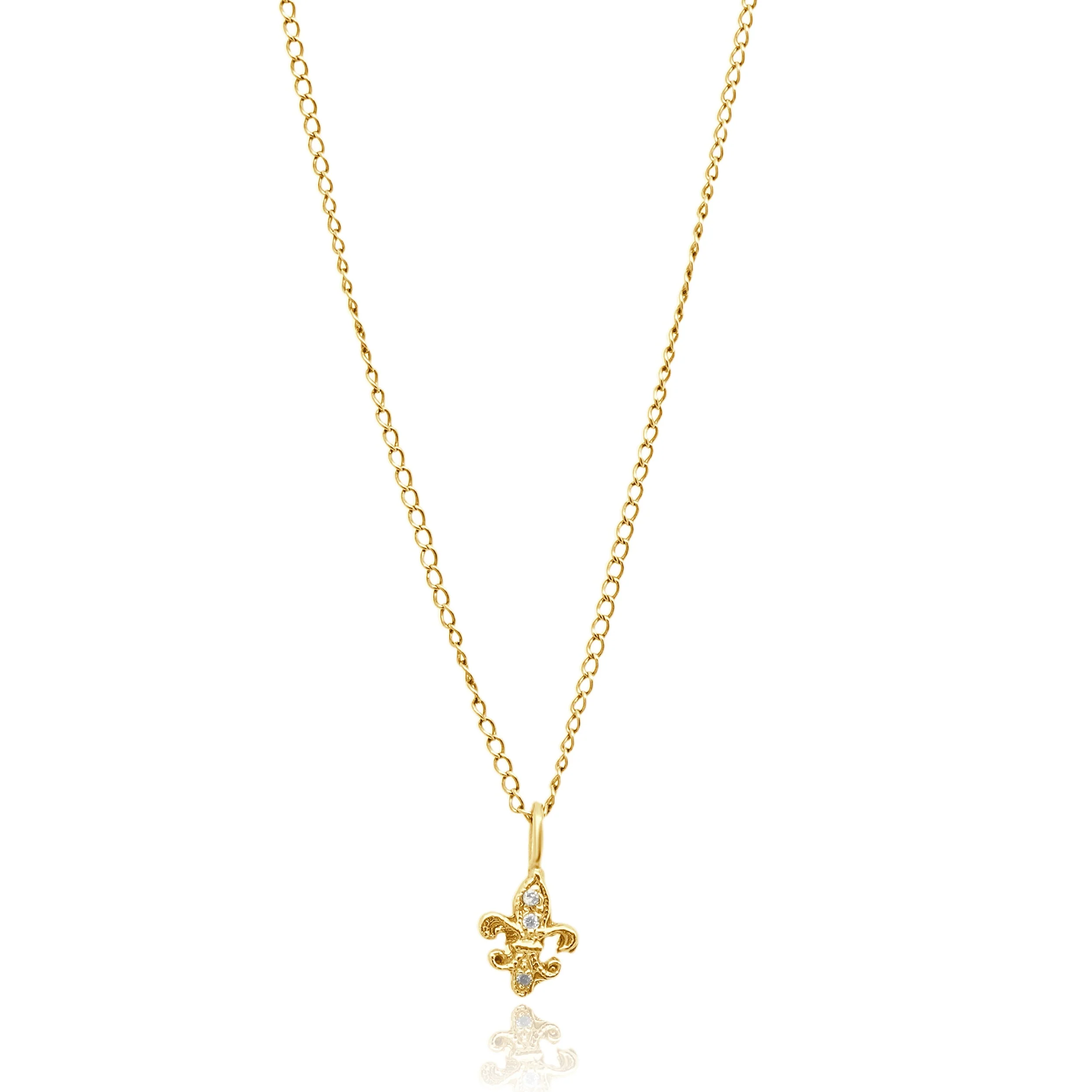 14 Karat Yellow Gold Diamond Fleur De Lis Necklace
