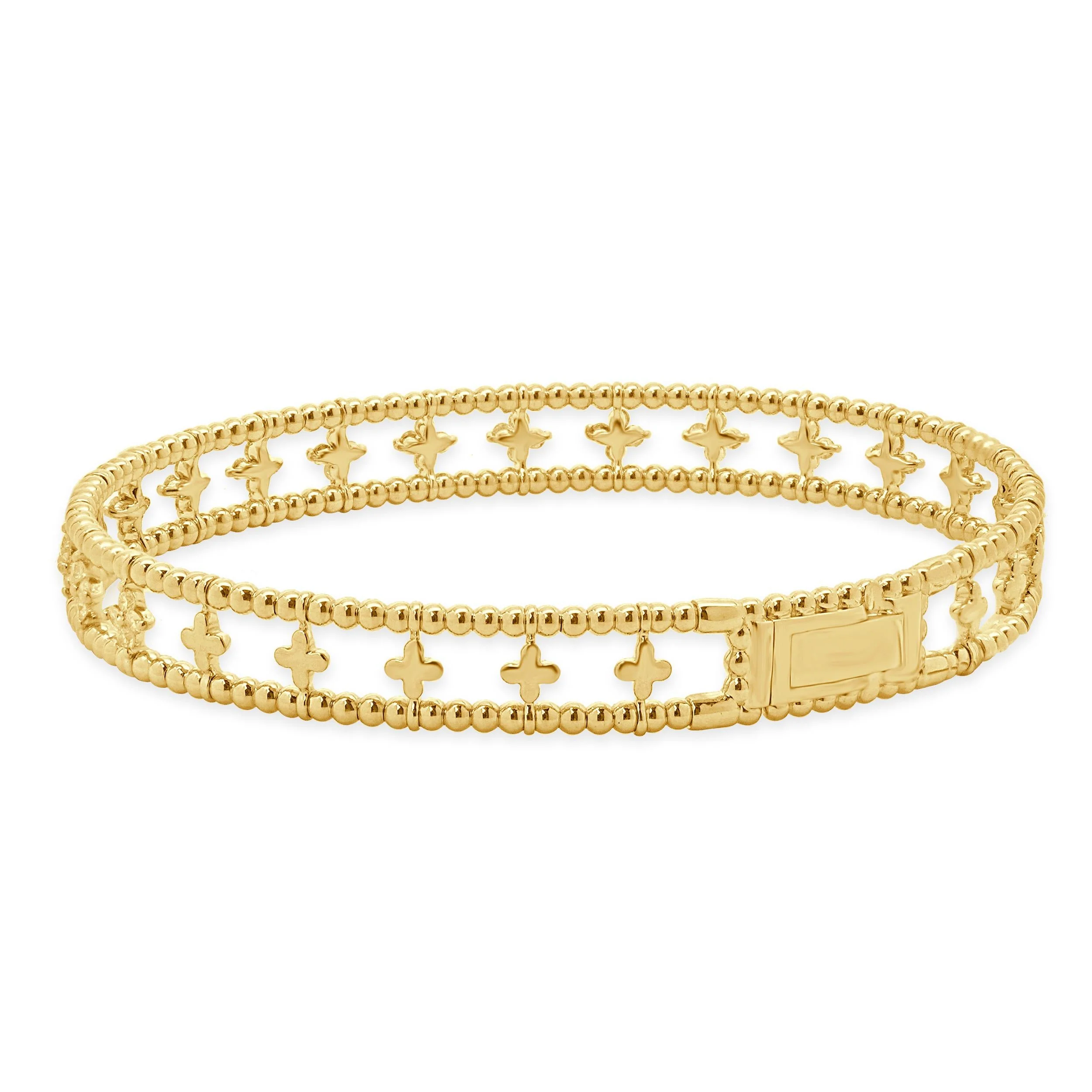 14 Karat Yellow Gold Diamond Floral Station Bangle Bracelet - Image 3