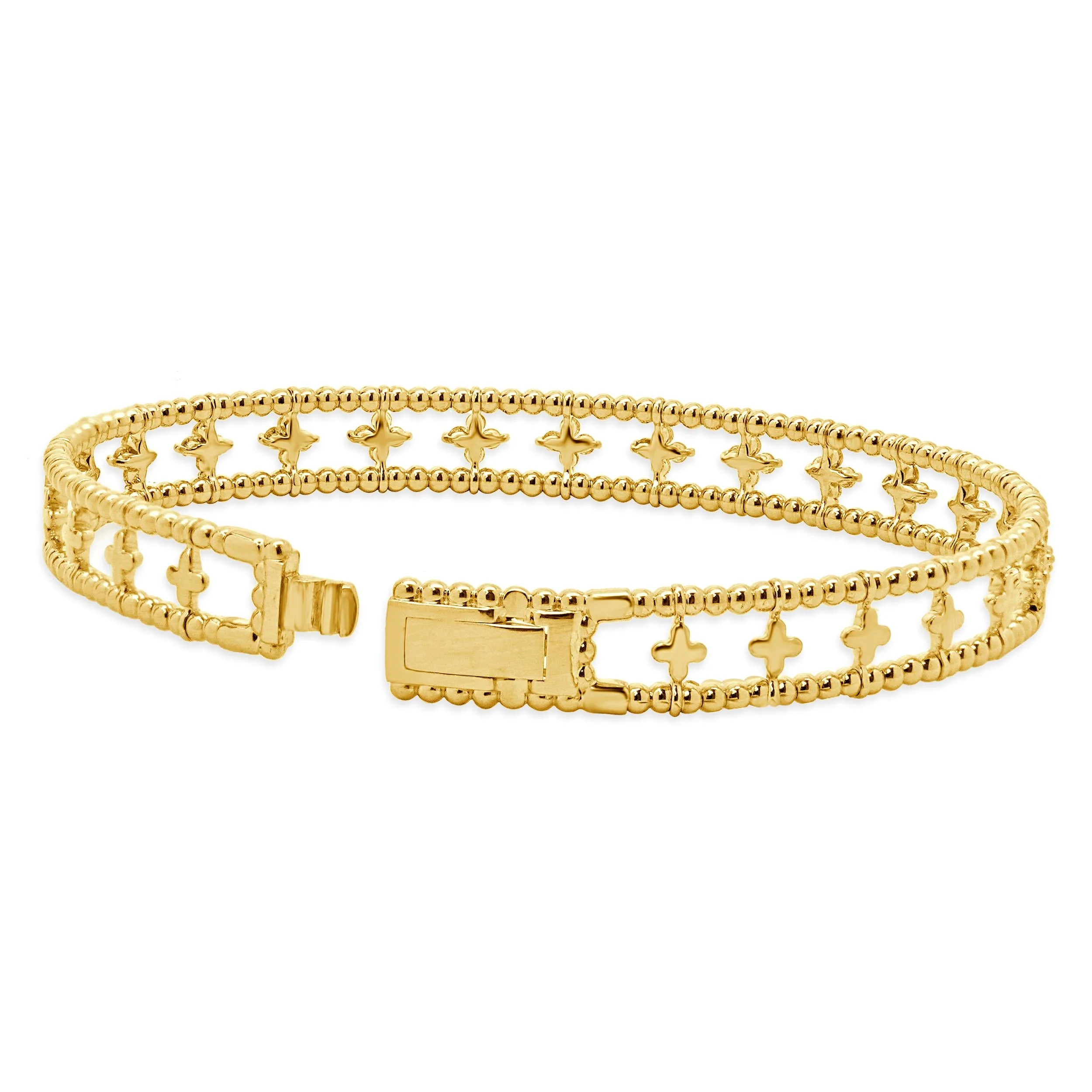 14 Karat Yellow Gold Diamond Floral Station Bangle Bracelet - Image 4