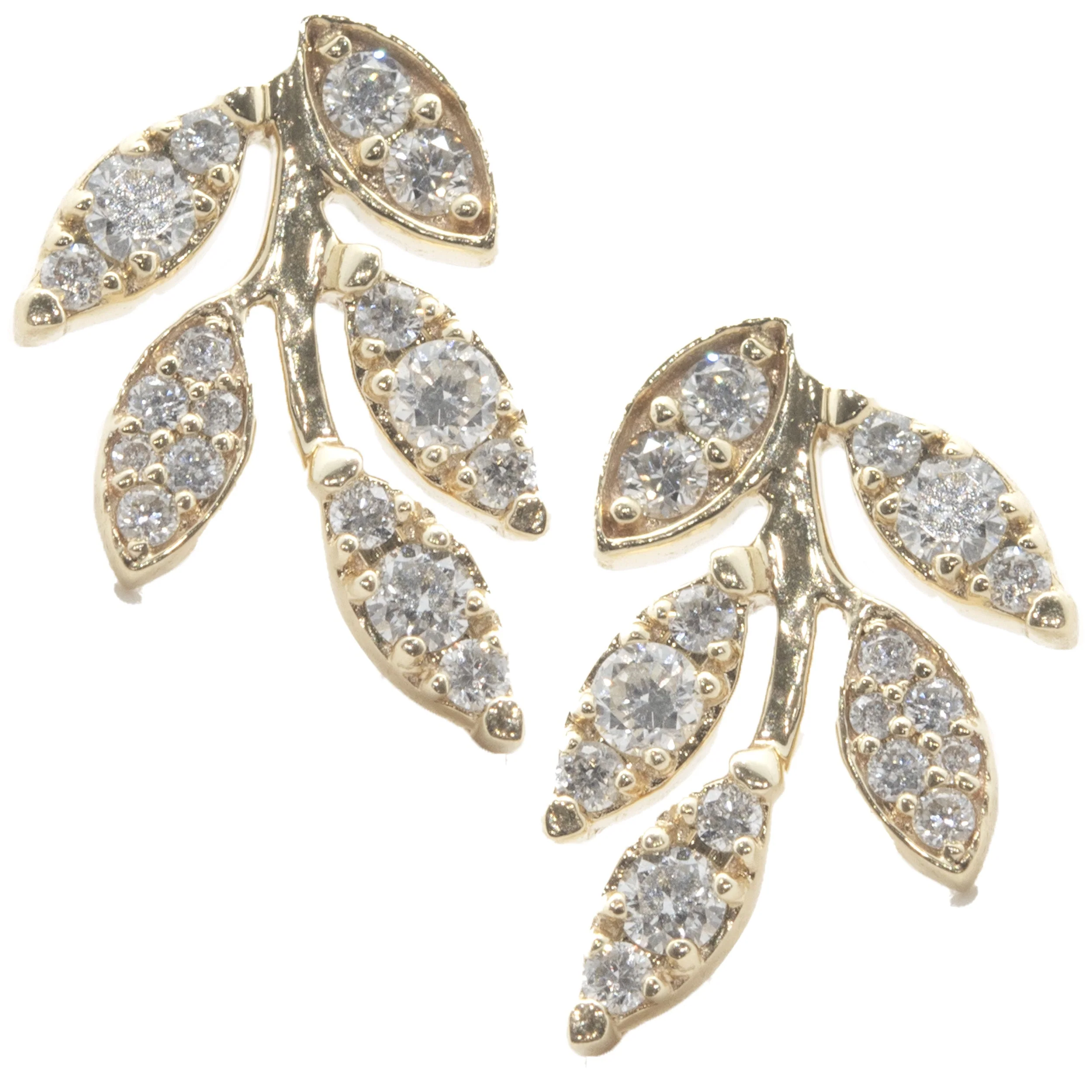 14 Karat Yellow Gold Diamond Floral Stud Earrings