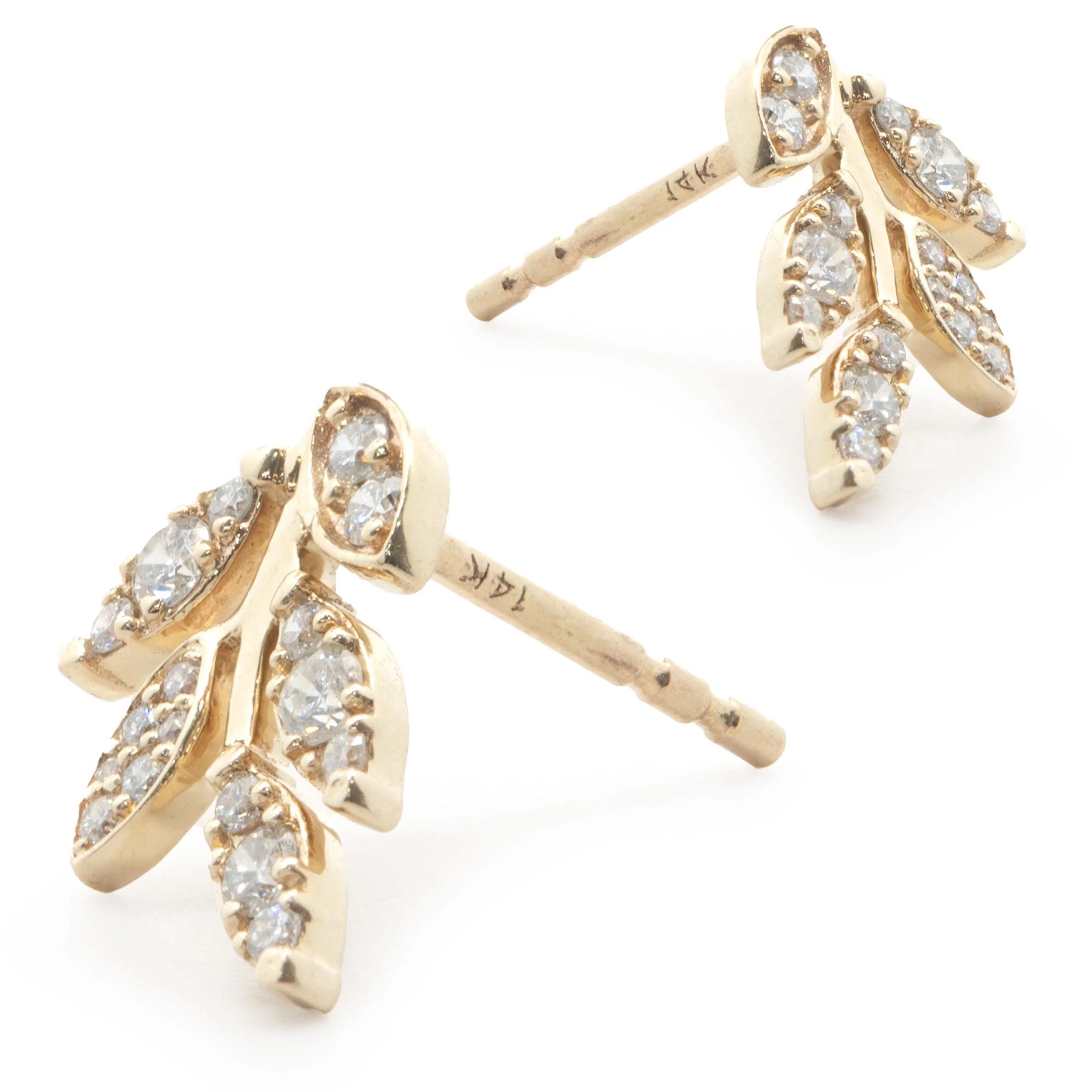 14 Karat Yellow Gold Diamond Floral Stud Earrings - Image 2