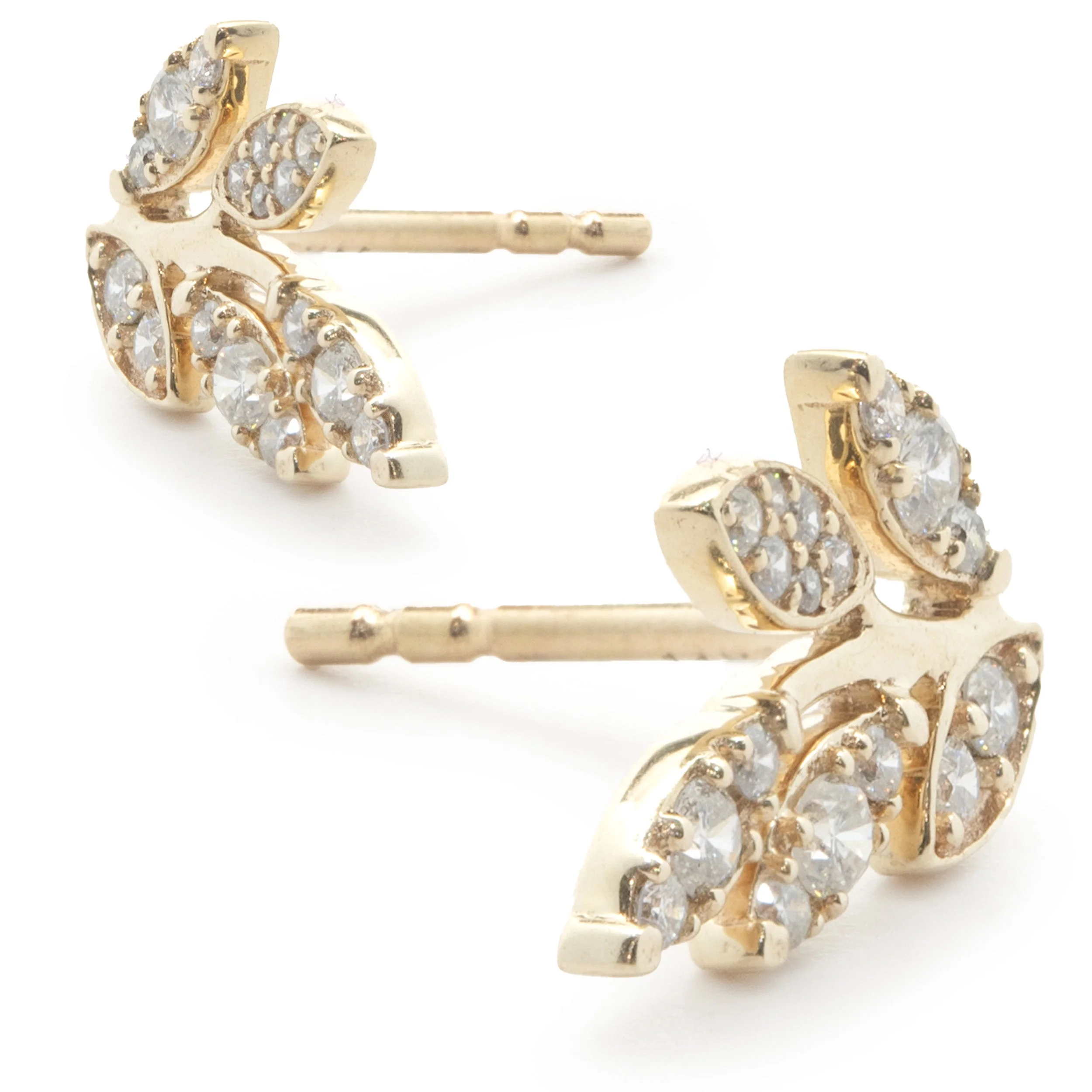 14 Karat Yellow Gold Diamond Floral Stud Earrings - Image 3