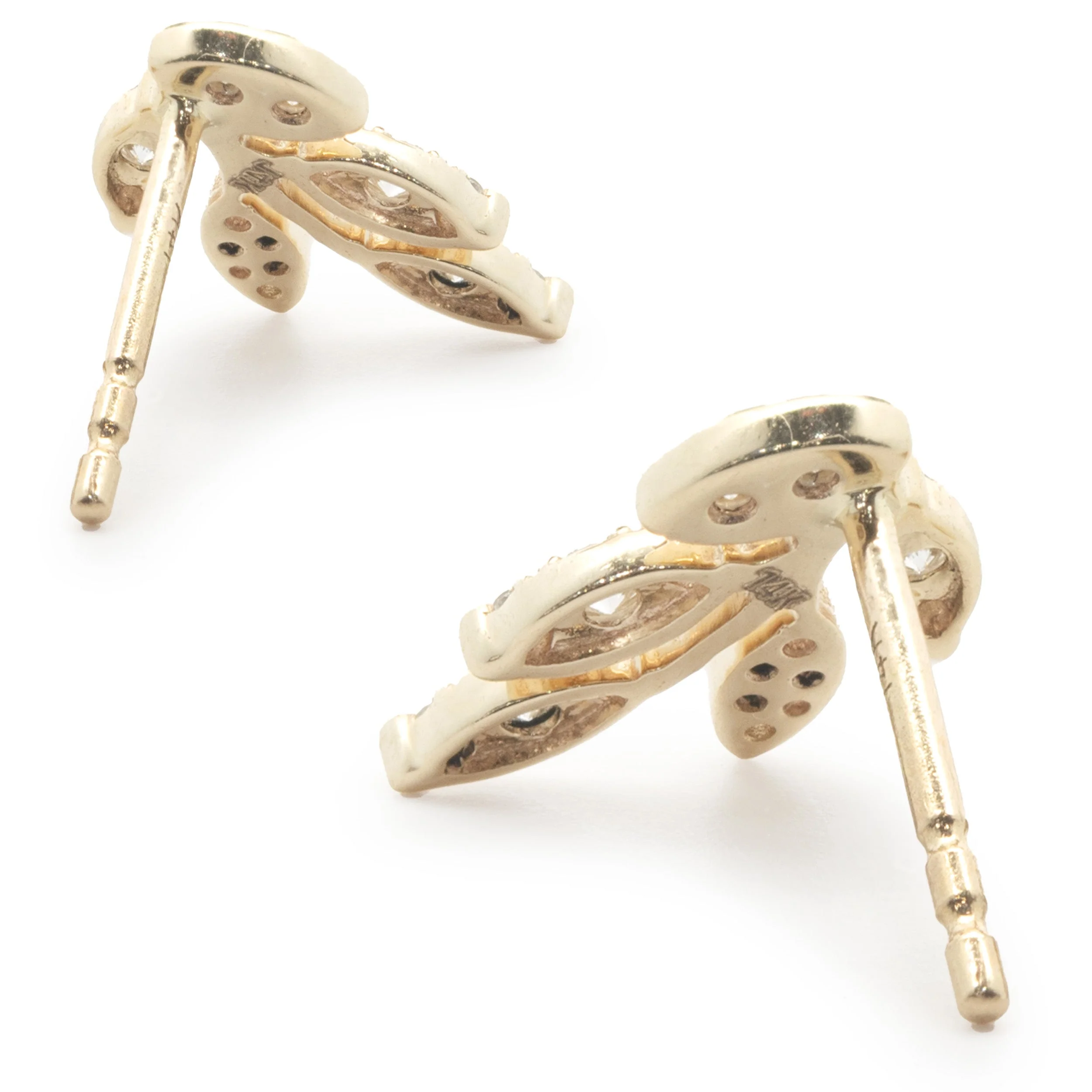 14 Karat Yellow Gold Diamond Floral Stud Earrings - Image 4