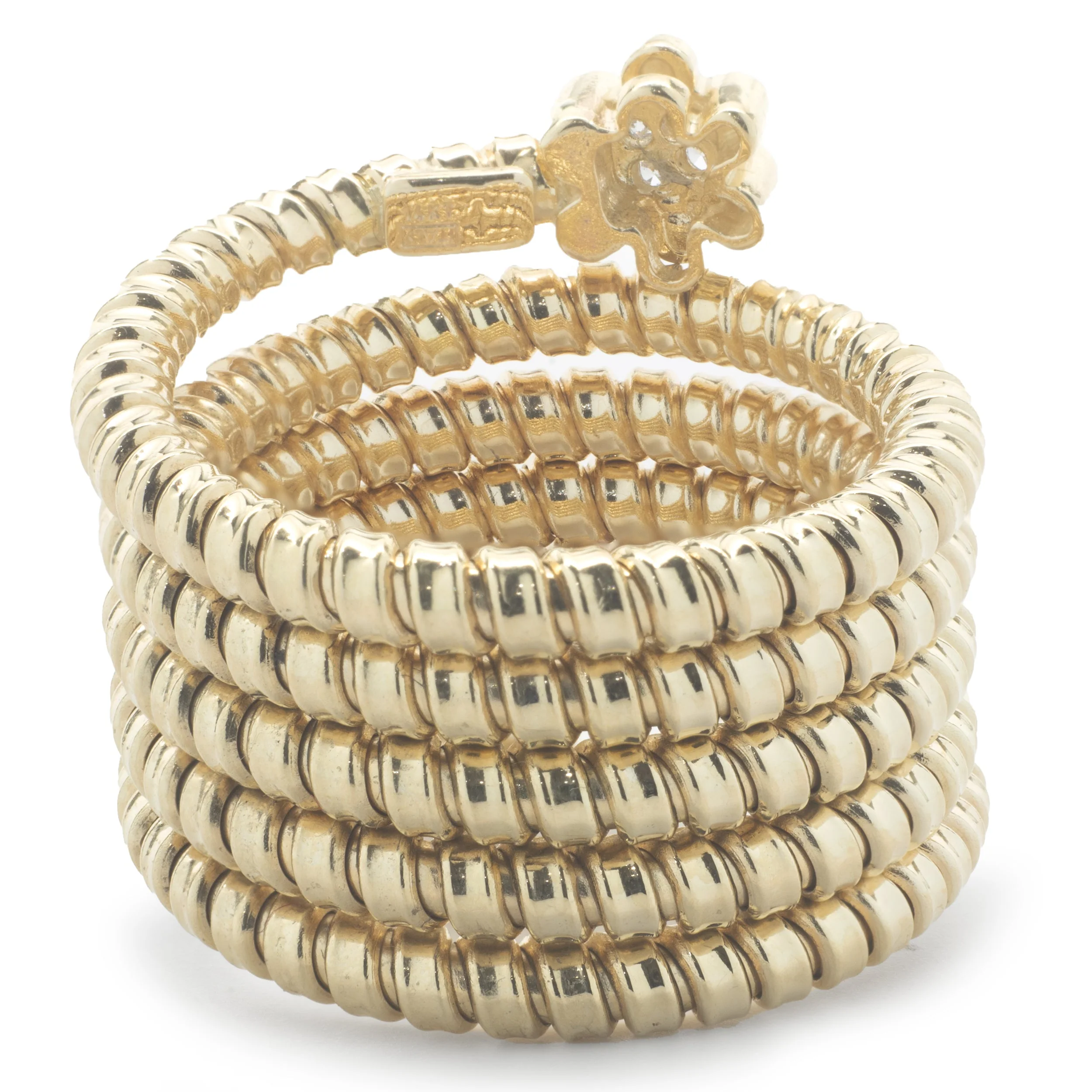 14 Karat Yellow Gold Diamond Flower Bead Stretch Ring - Image 3