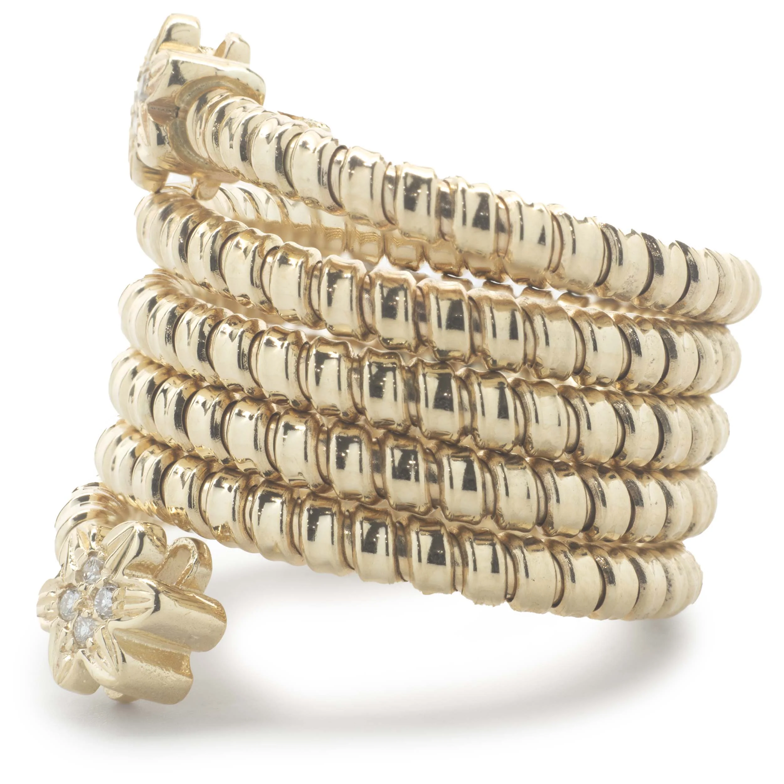 14 Karat Yellow Gold Diamond Flower Bead Stretch Ring - Image 4