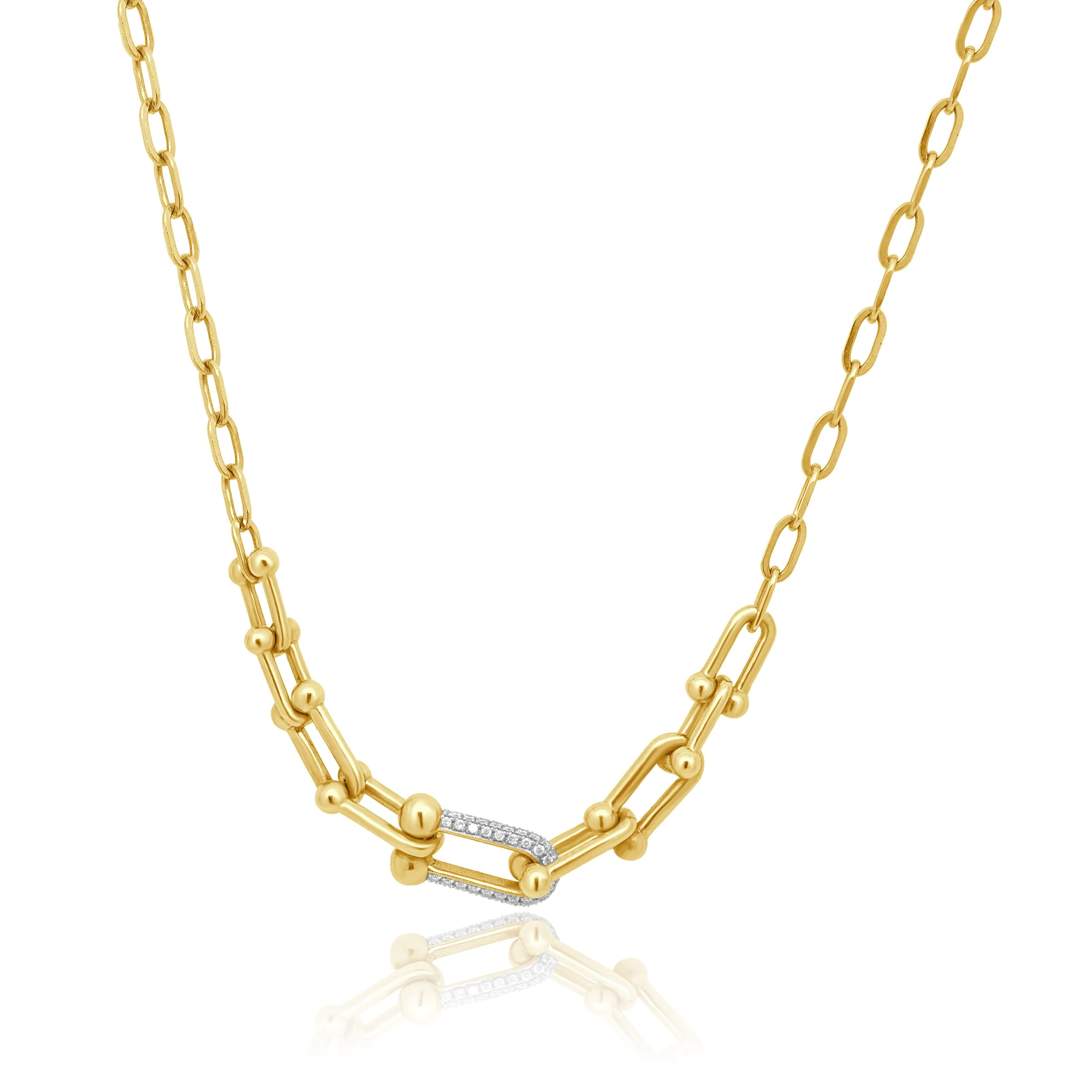 14 Karat Yellow Gold Diamond Hardware Link Necklace
