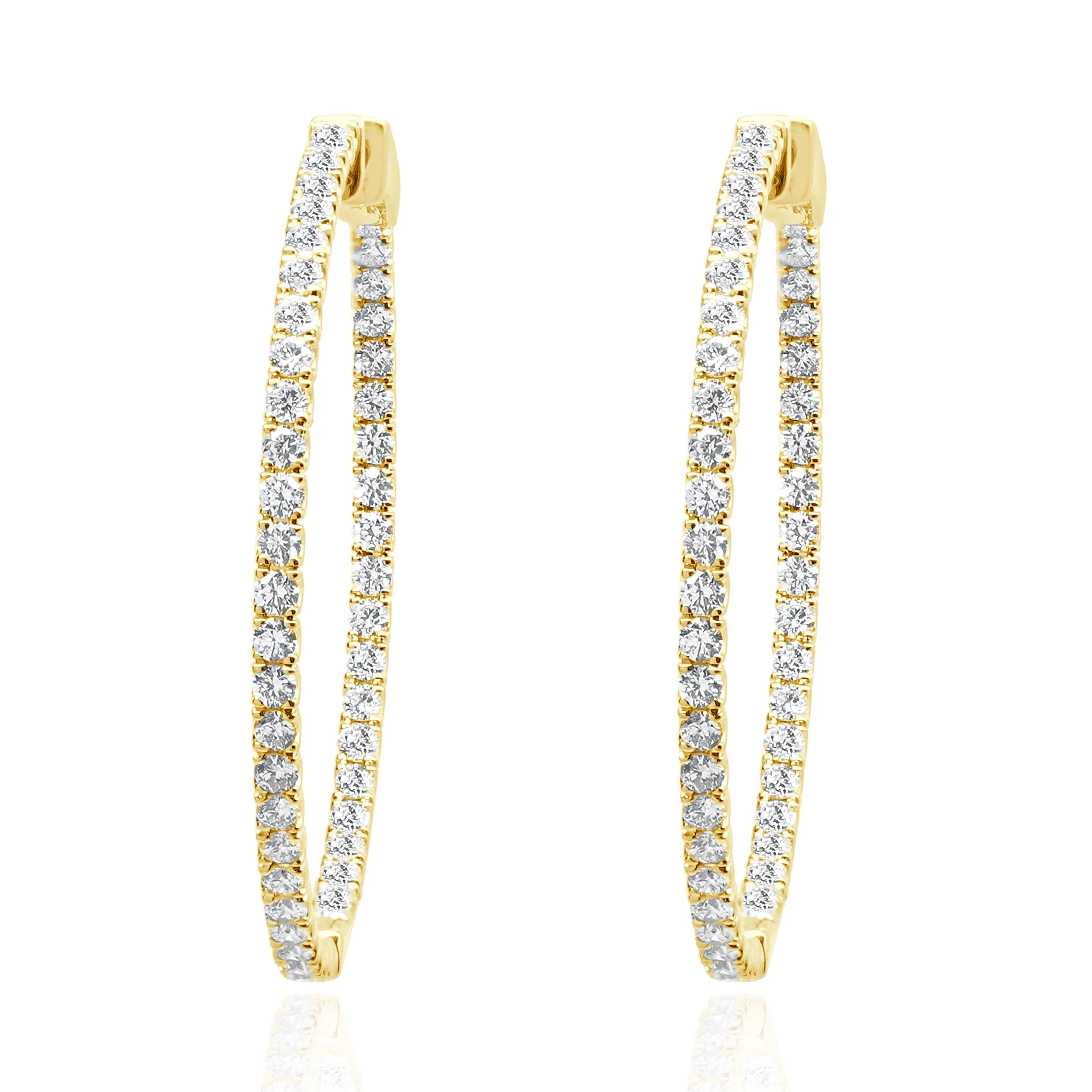 14 Karat Yellow Gold Diamond Inside Outside Hoop Earrings