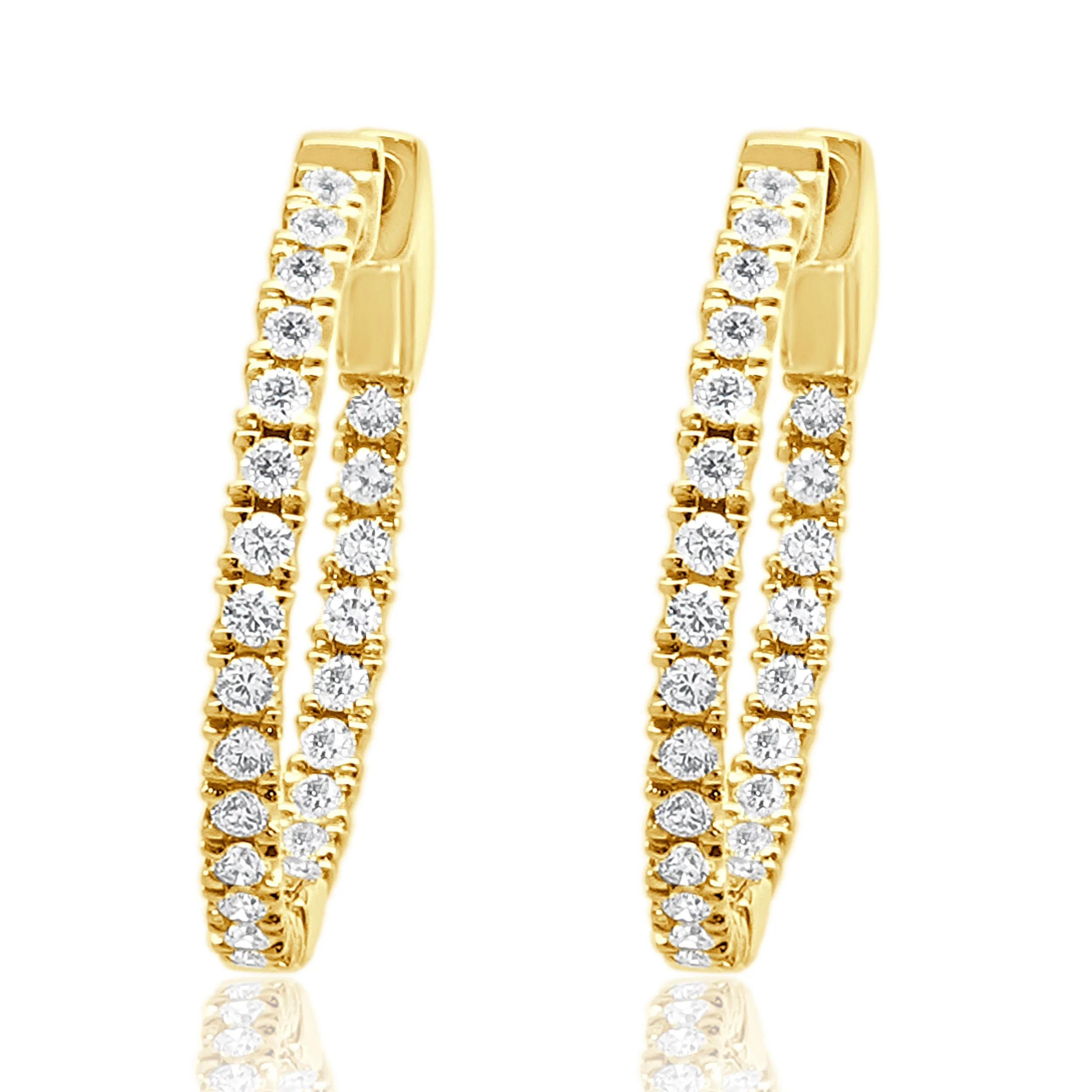 14 Karat Yellow Gold Diamond Inside Outside Hoop Earrings