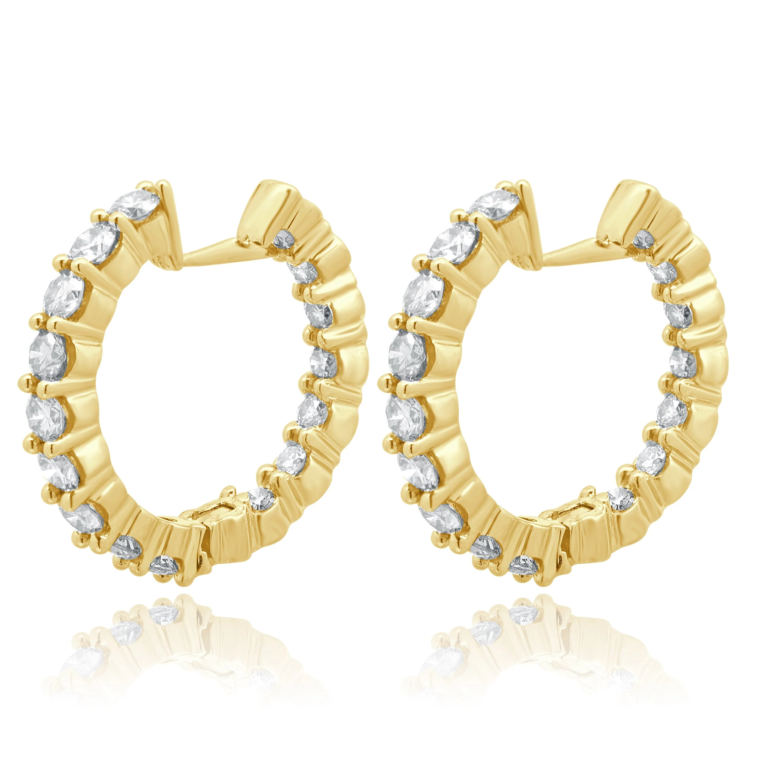 14 Karat Yellow Gold Diamond Inside Outside Hoop Earrings - Image 2