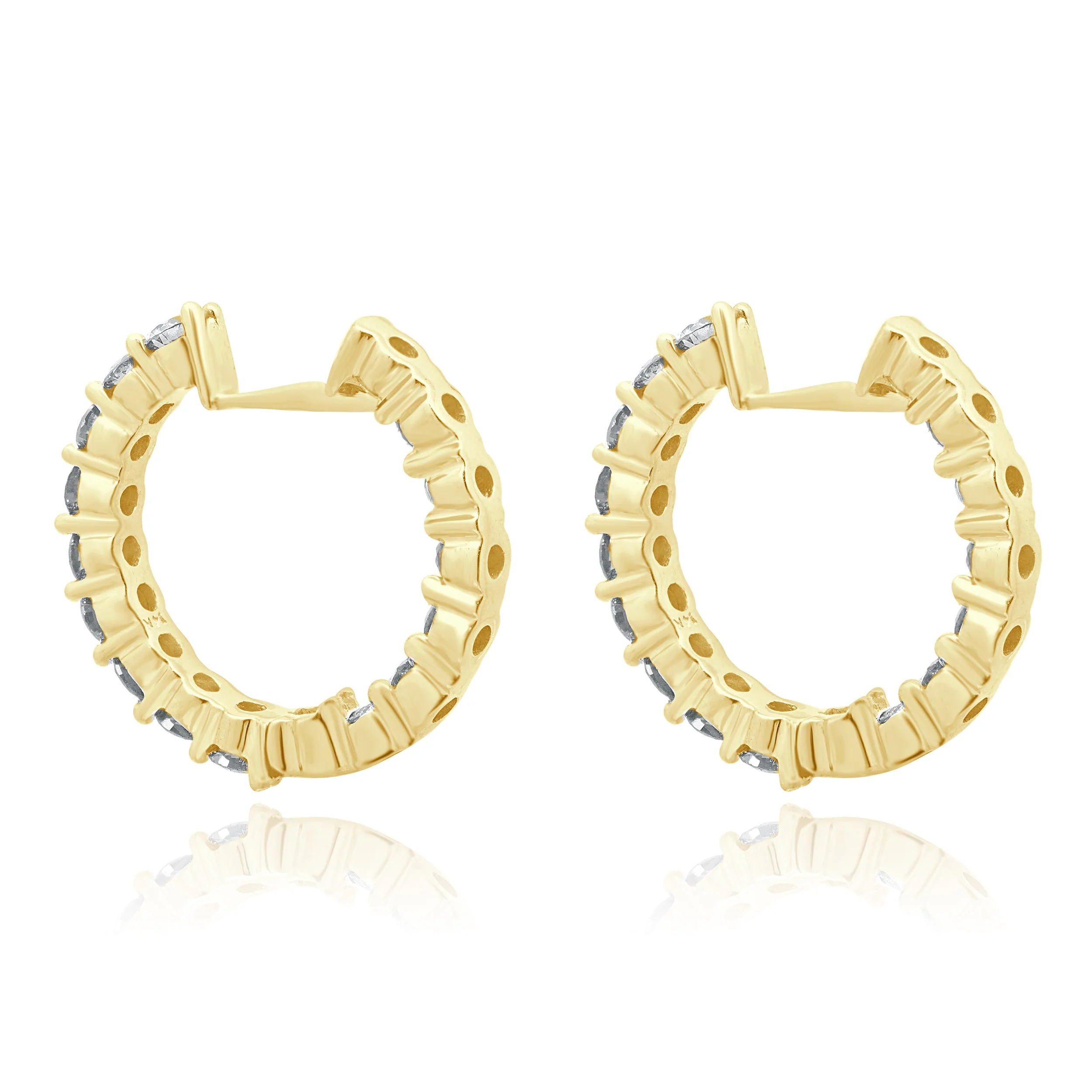 14 Karat Yellow Gold Diamond Inside Outside Hoop Earrings - Image 3