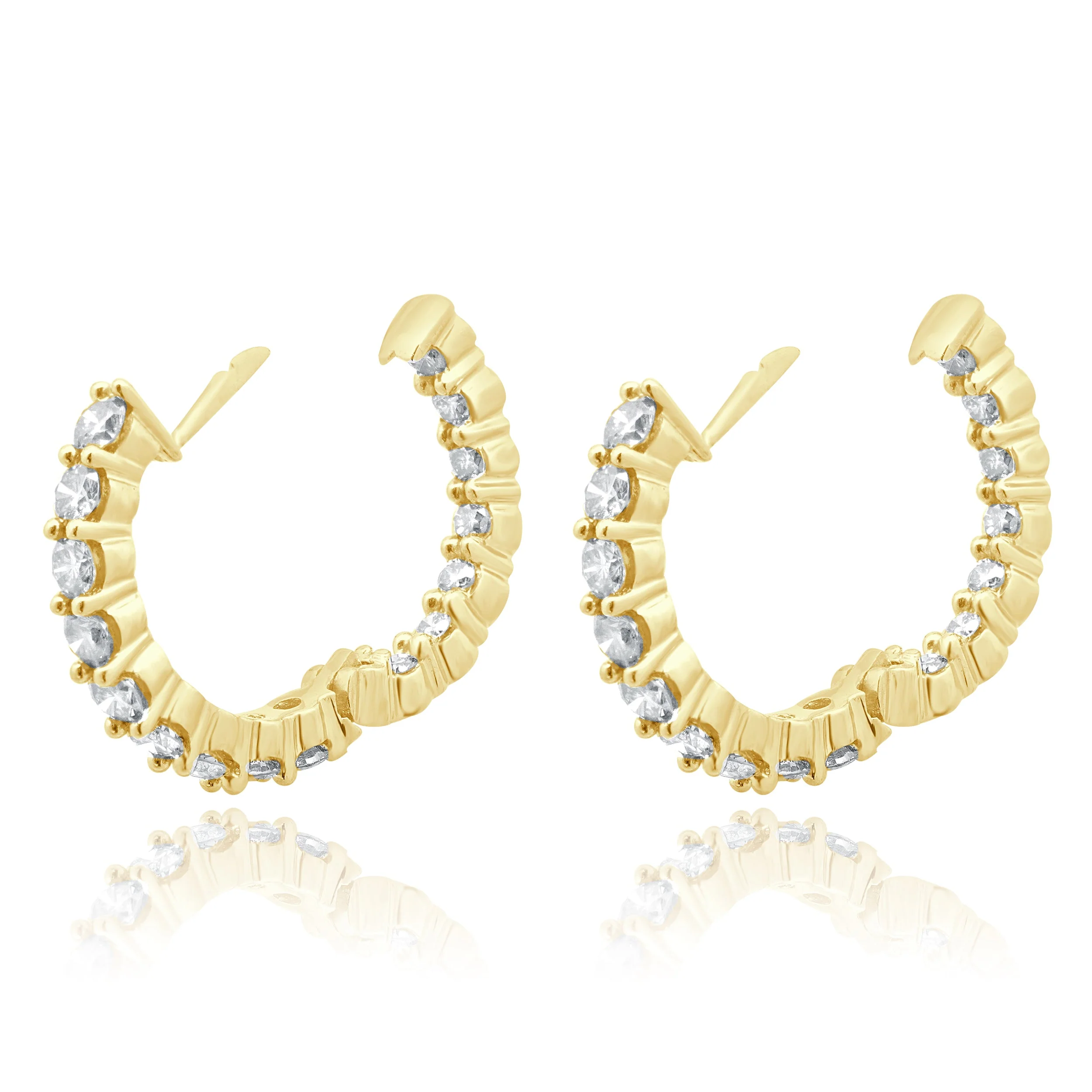 14 Karat Yellow Gold Diamond Inside Outside Hoop Earrings - Image 4