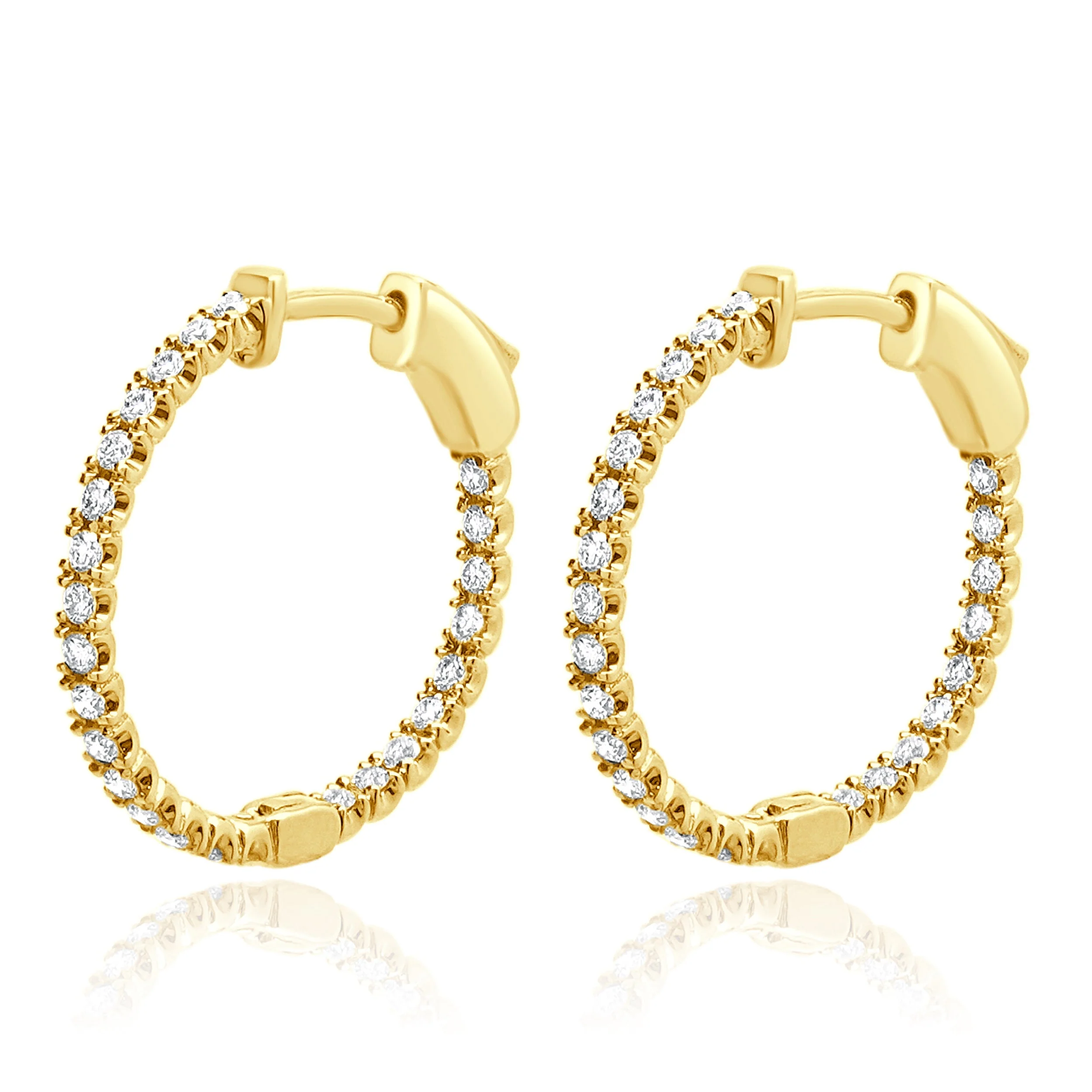 14 Karat Yellow Gold Diamond Inside Outside Hoop Earrings - Image 2