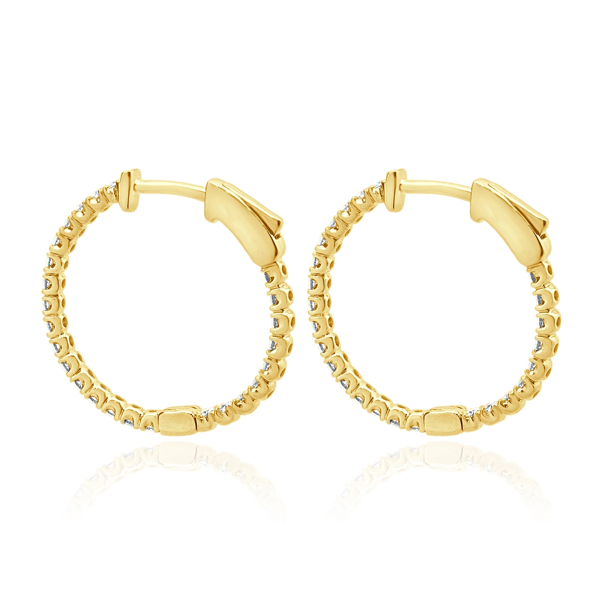 14 Karat Yellow Gold Diamond Inside Outside Hoop Earrings - Image 3