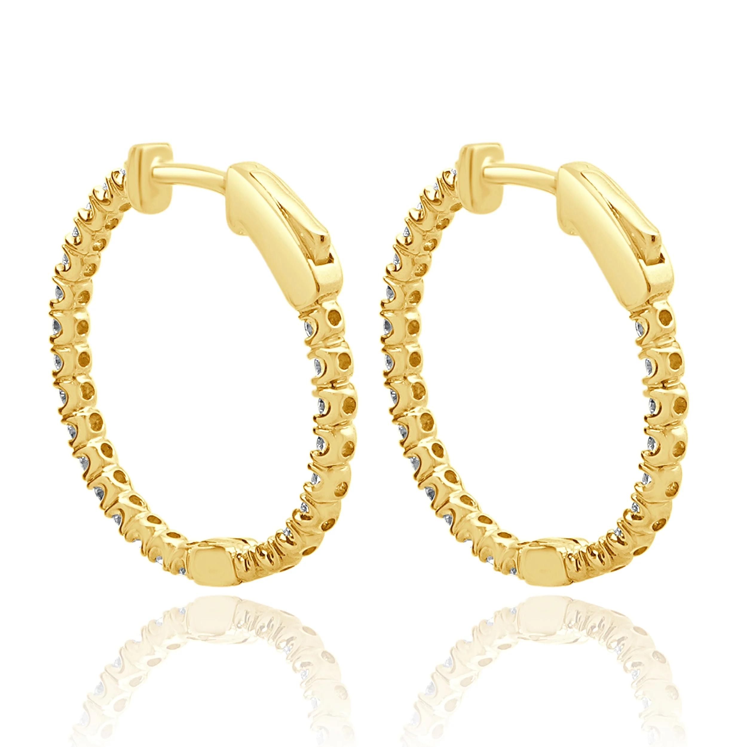 14 Karat Yellow Gold Diamond Inside Outside Hoop Earrings - Image 4