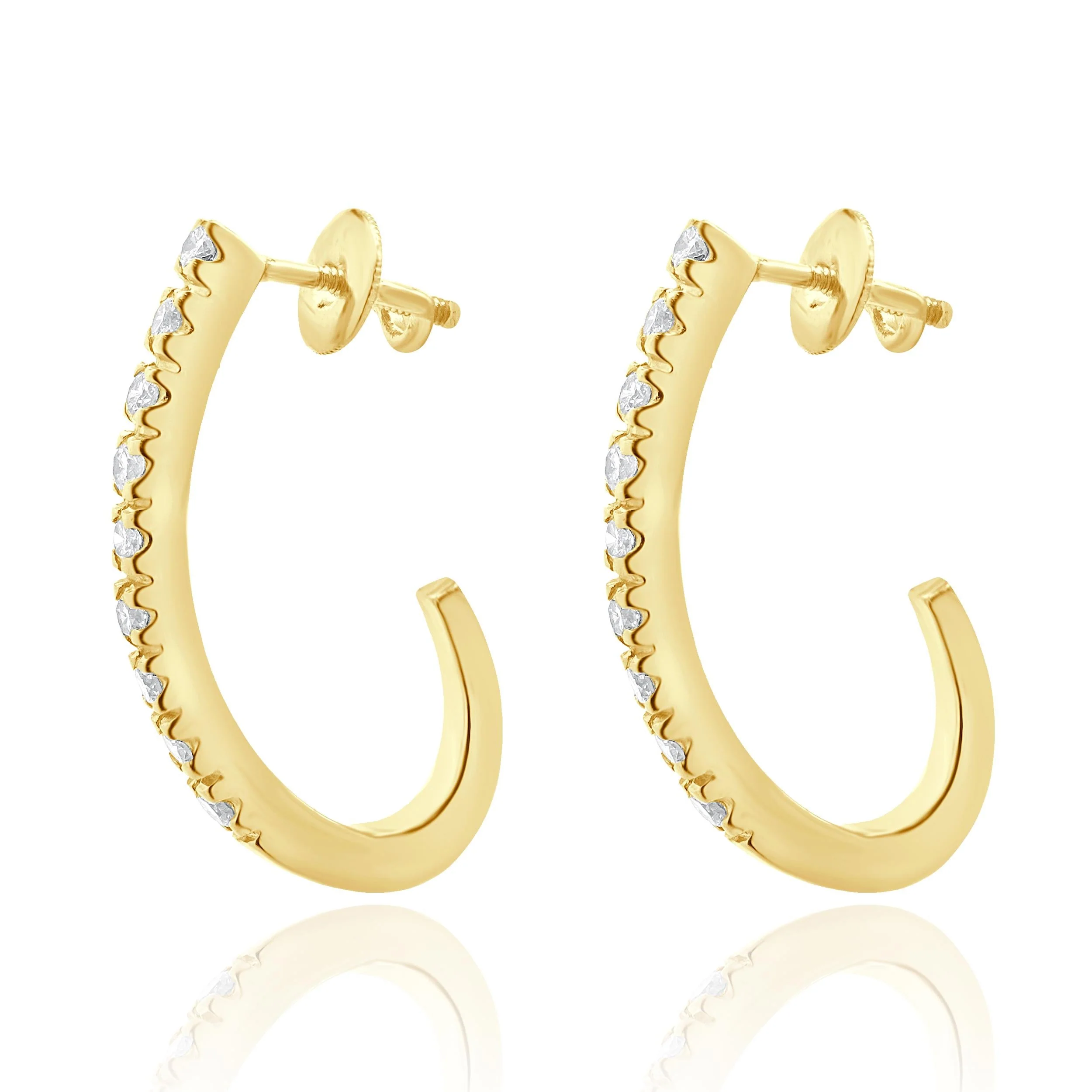 14 Karat Yellow Gold Diamond J Hoop Earrings - Image 2