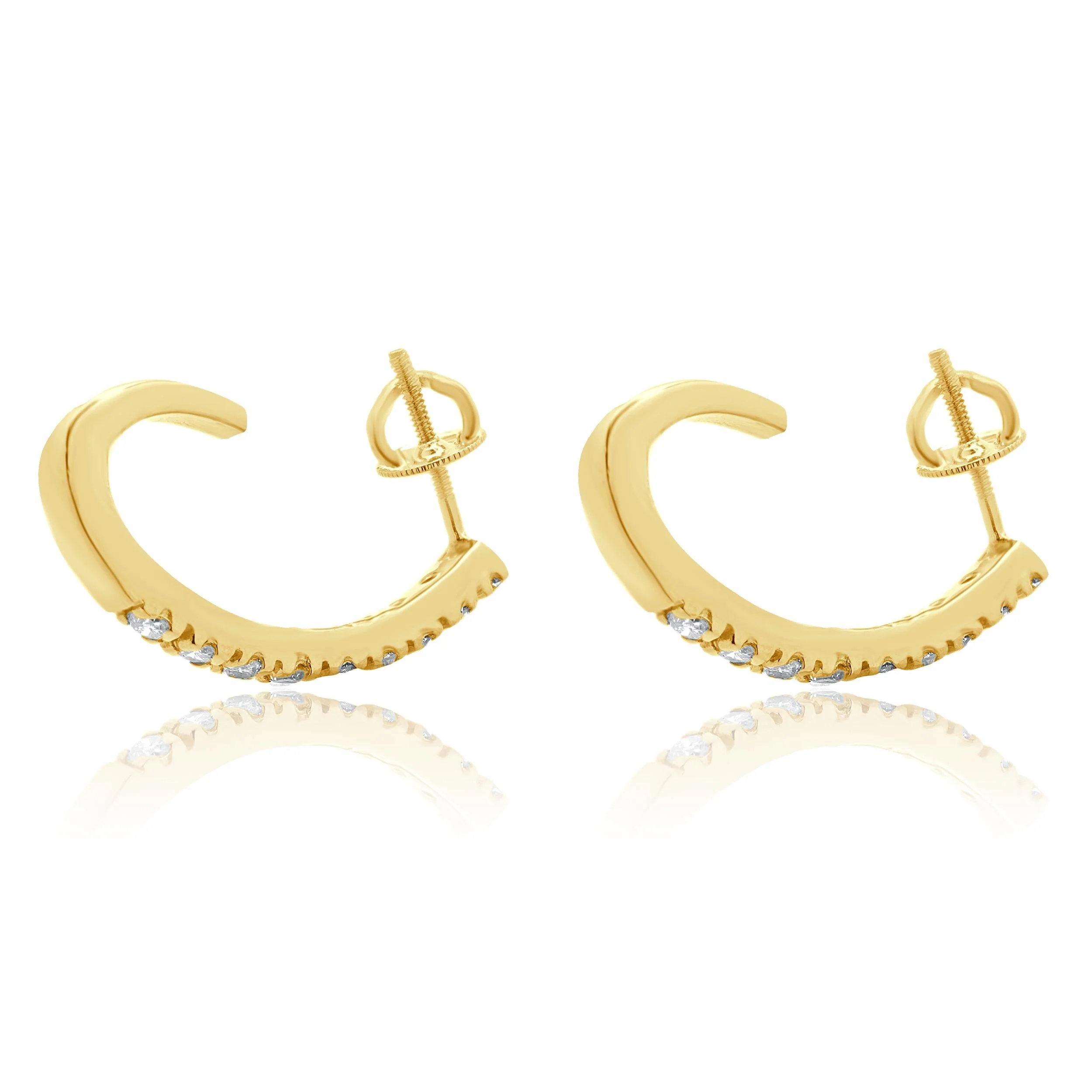 14 Karat Yellow Gold Diamond J Hoop Earrings - Image 3