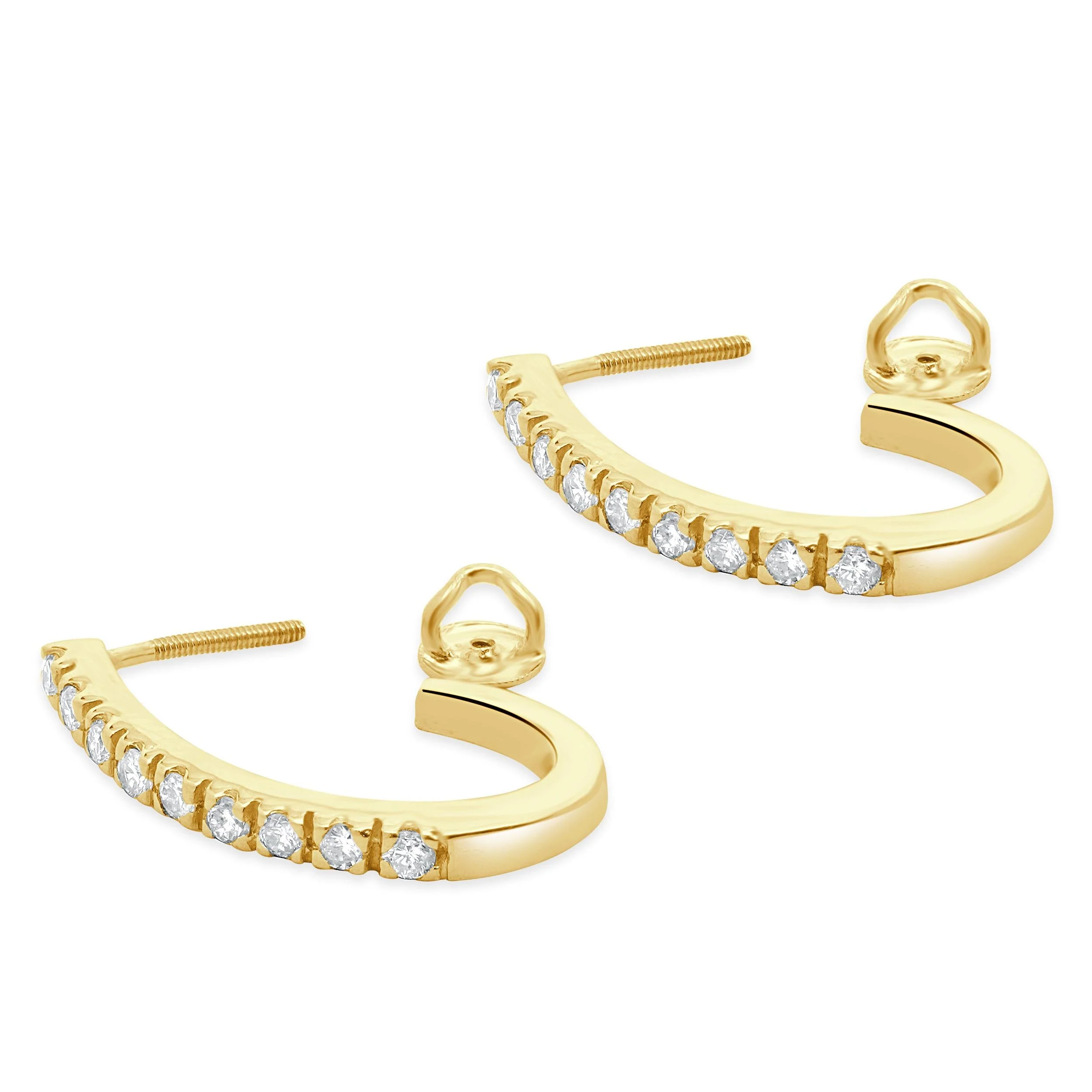 14 Karat Yellow Gold Diamond J Hoop Earrings - Image 4