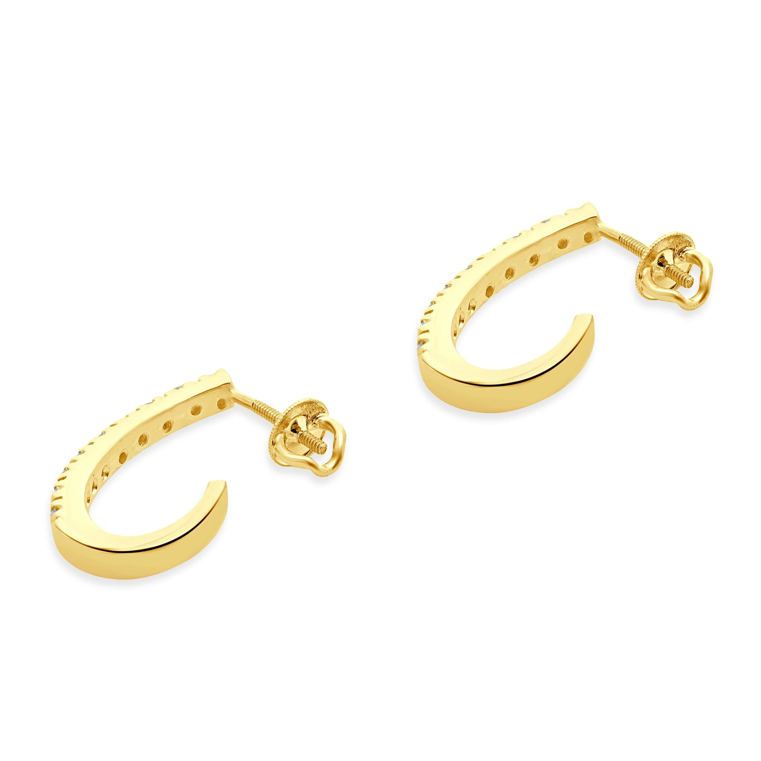 14 Karat Yellow Gold Diamond J Hoop Earrings - Image 5