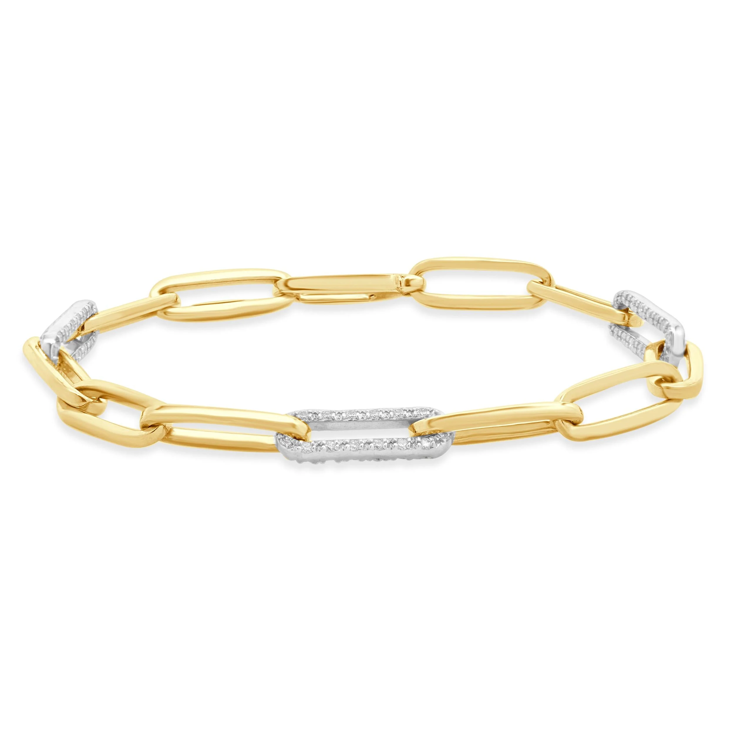 14 Karat Yellow Gold Diamond Paperclip Bracelet
