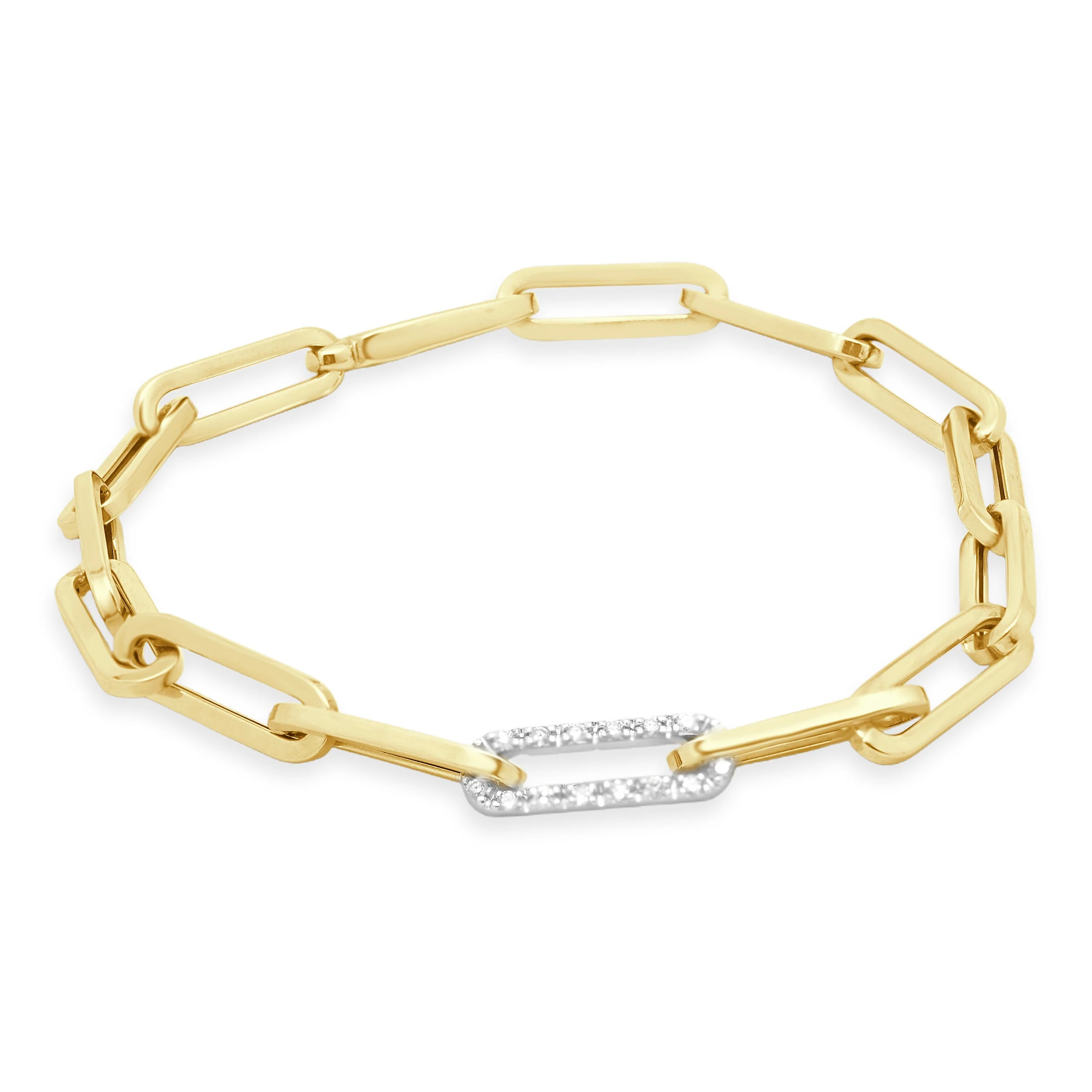 14 Karat Yellow Gold Diamond Paperclip Bracelet