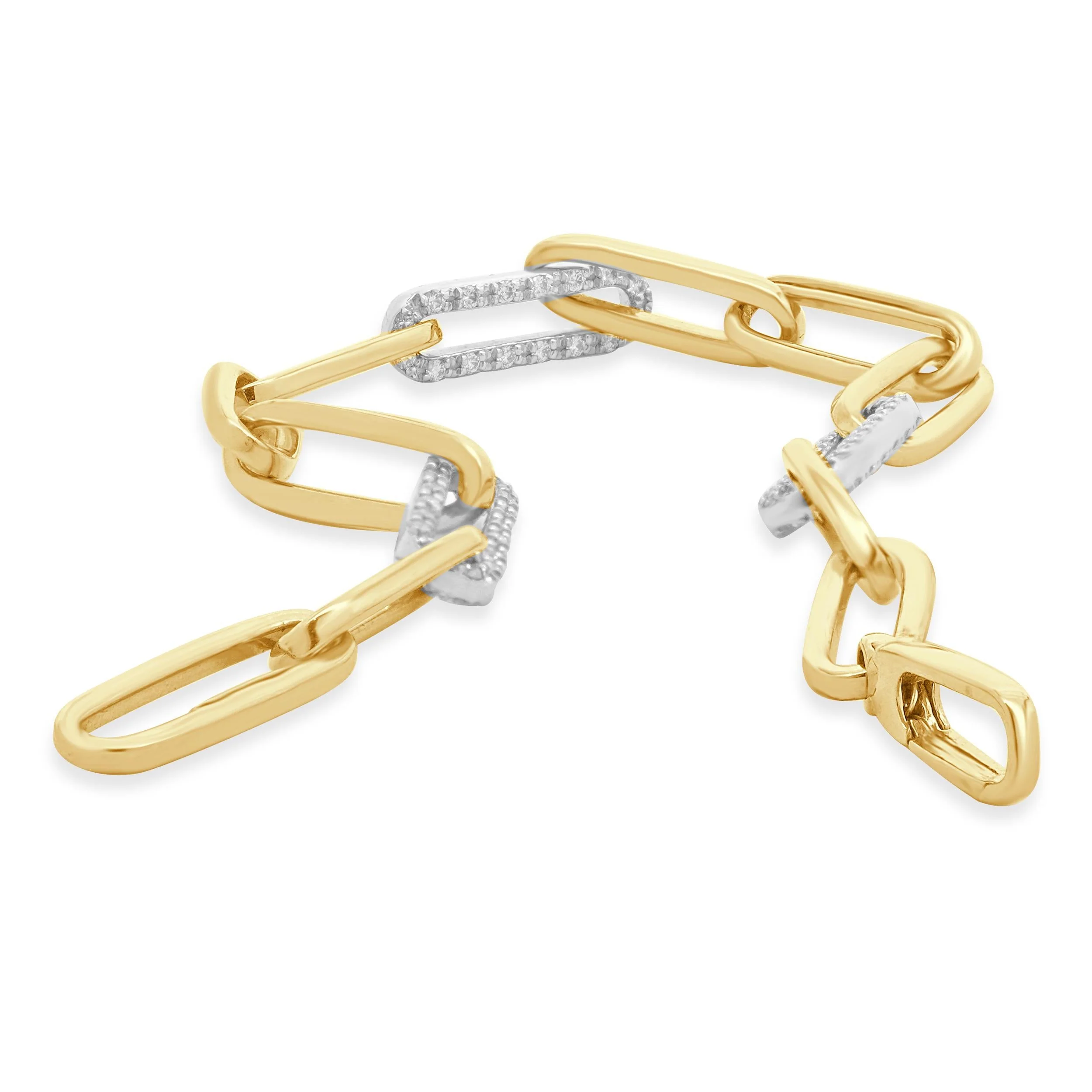 14 Karat Yellow Gold Diamond Paperclip Bracelet - Image 3