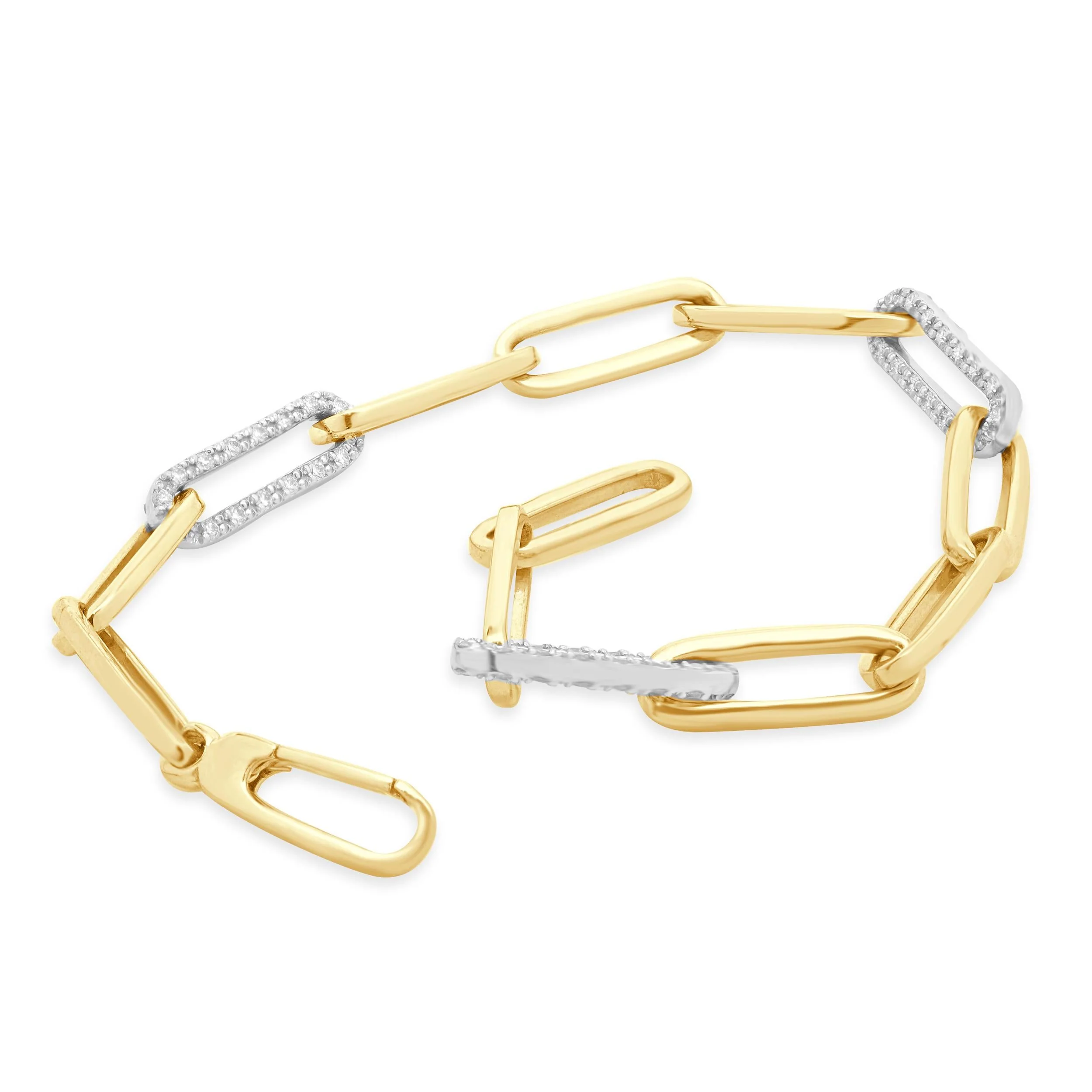 14 Karat Yellow Gold Diamond Paperclip Bracelet - Image 4