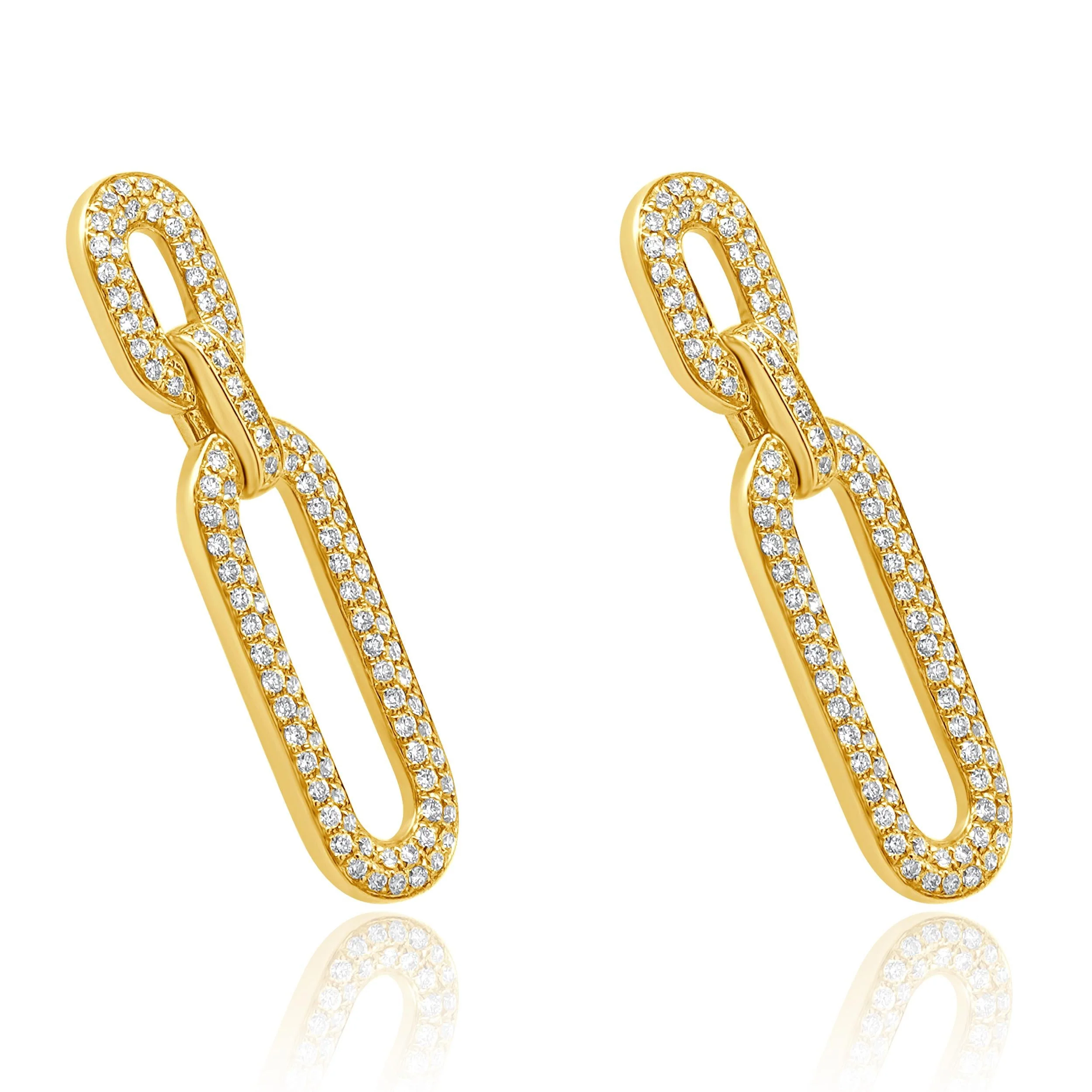14 Karat Yellow Gold Diamond Paperclip Link Drop Earrings - Image 2