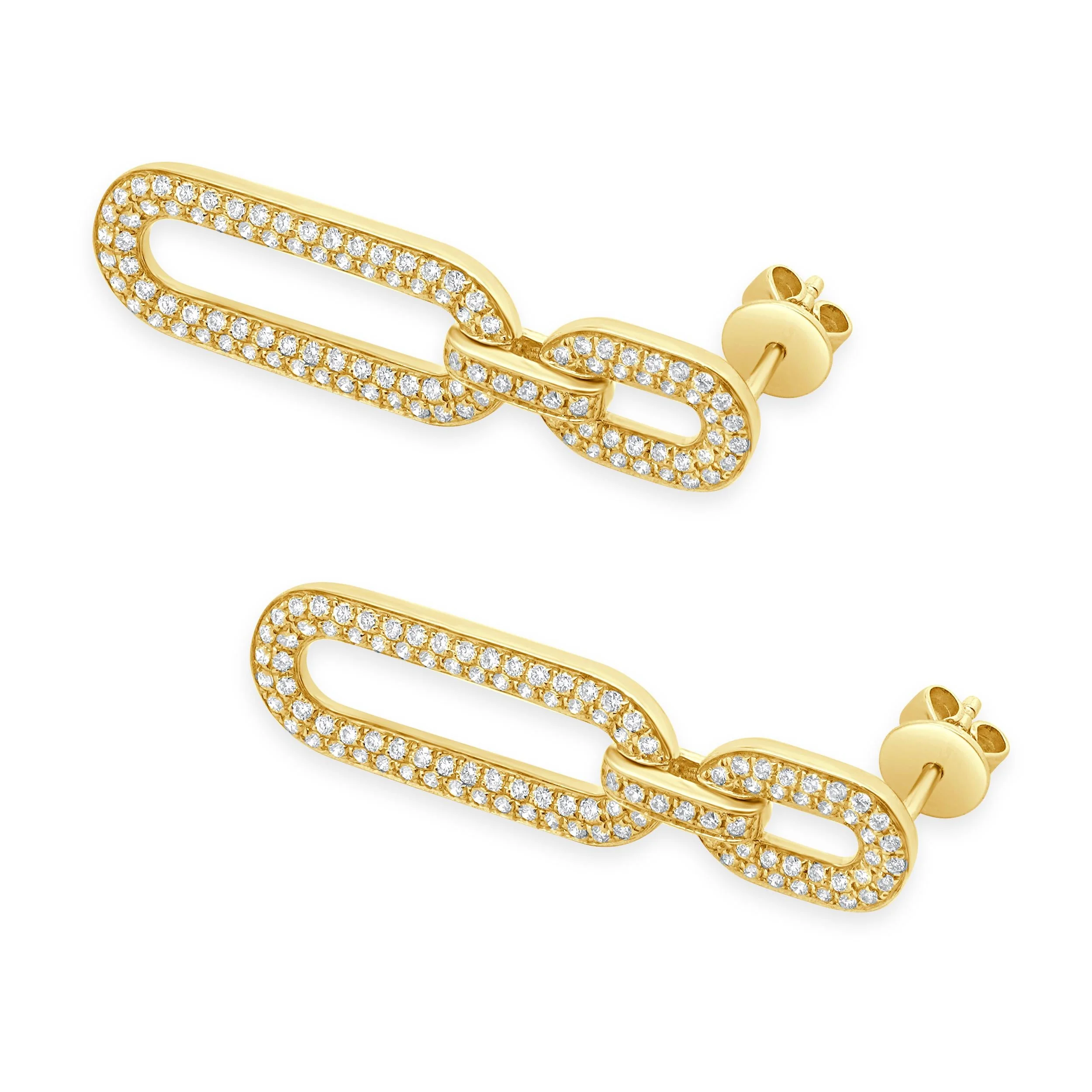 14 Karat Yellow Gold Diamond Paperclip Link Drop Earrings - Image 3
