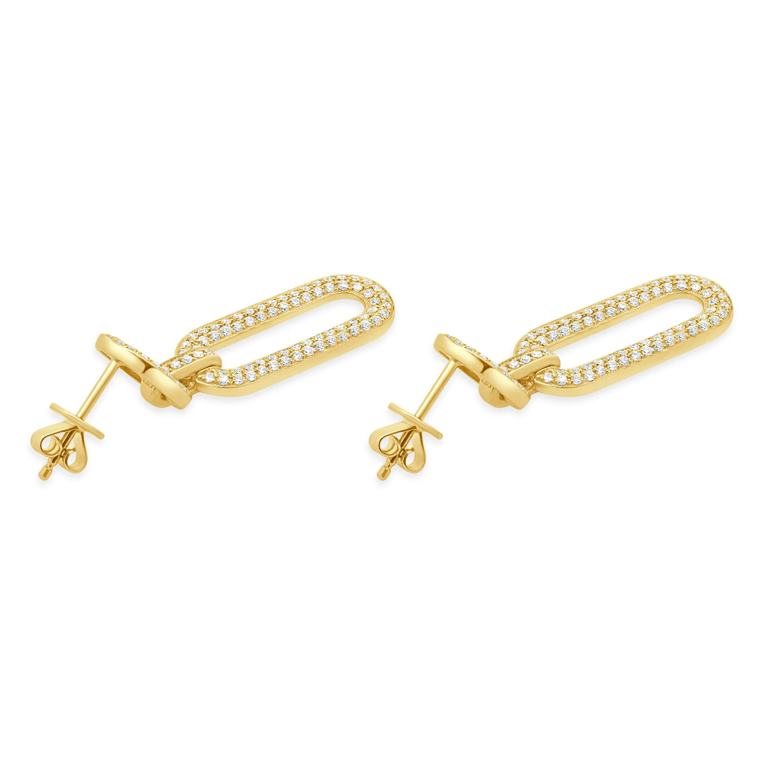 14 Karat Yellow Gold Diamond Paperclip Link Drop Earrings - Image 4