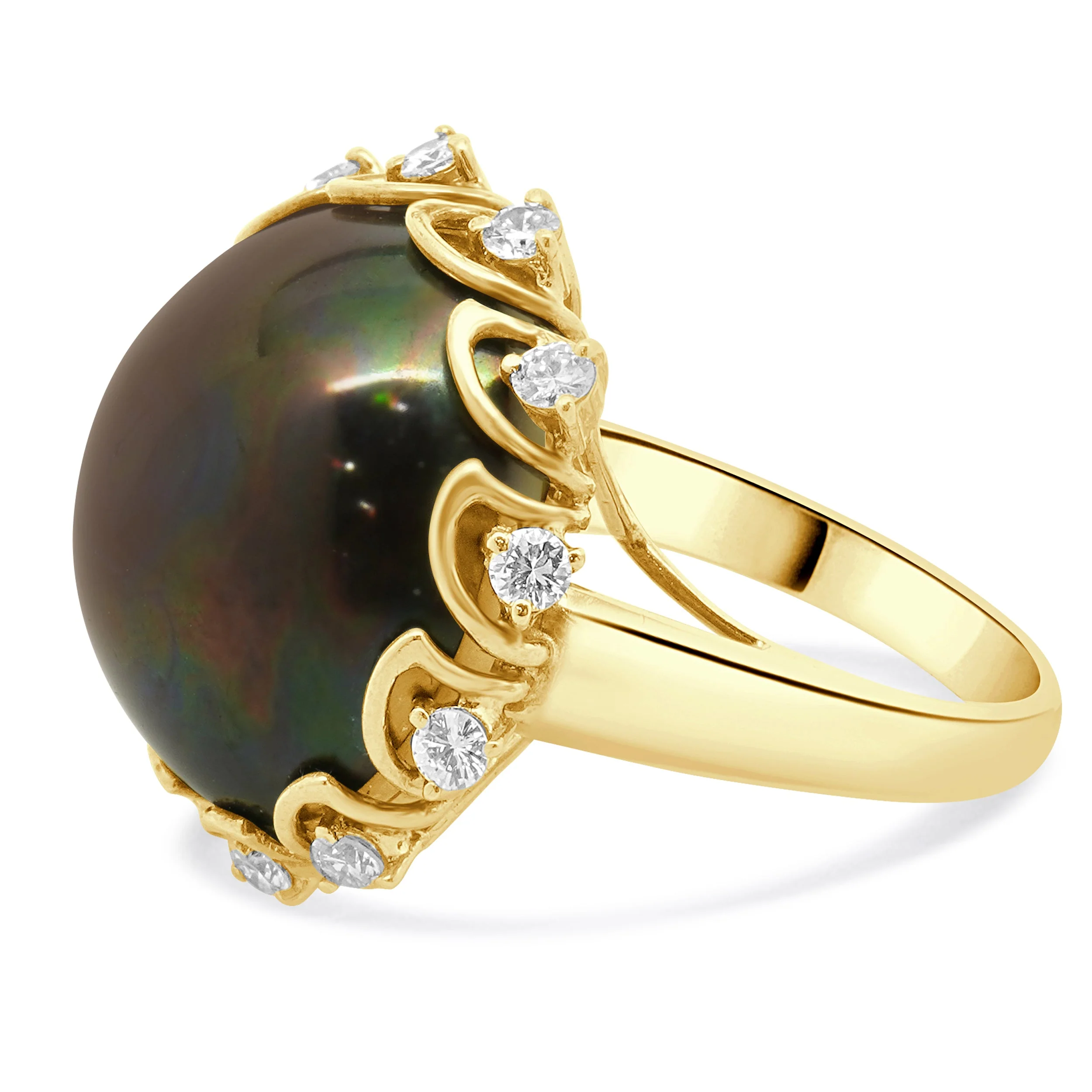 14 Karat Yellow Gold Diamond Plum Mabe Pearl Ring - Image 2