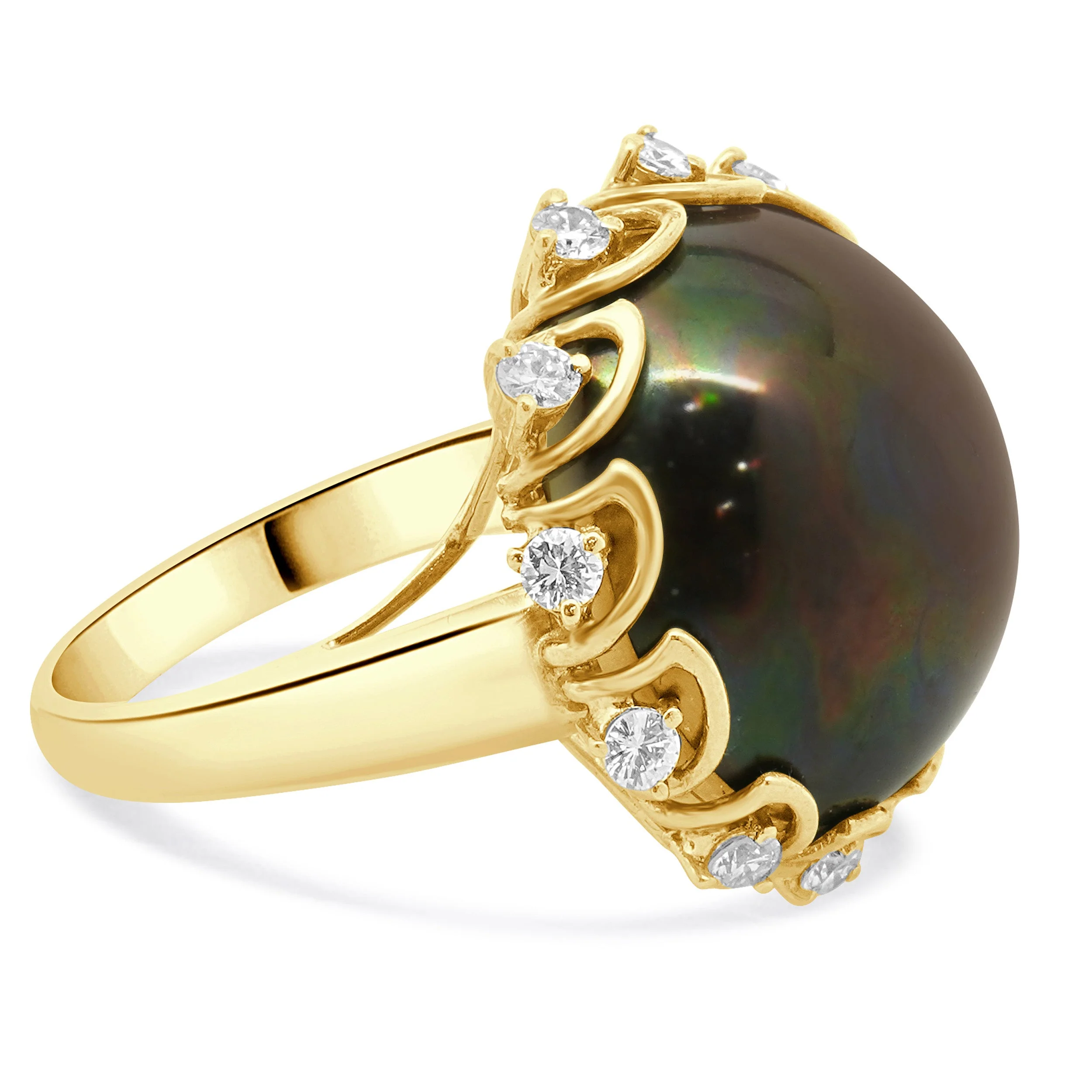14 Karat Yellow Gold Diamond Plum Mabe Pearl Ring - Image 3