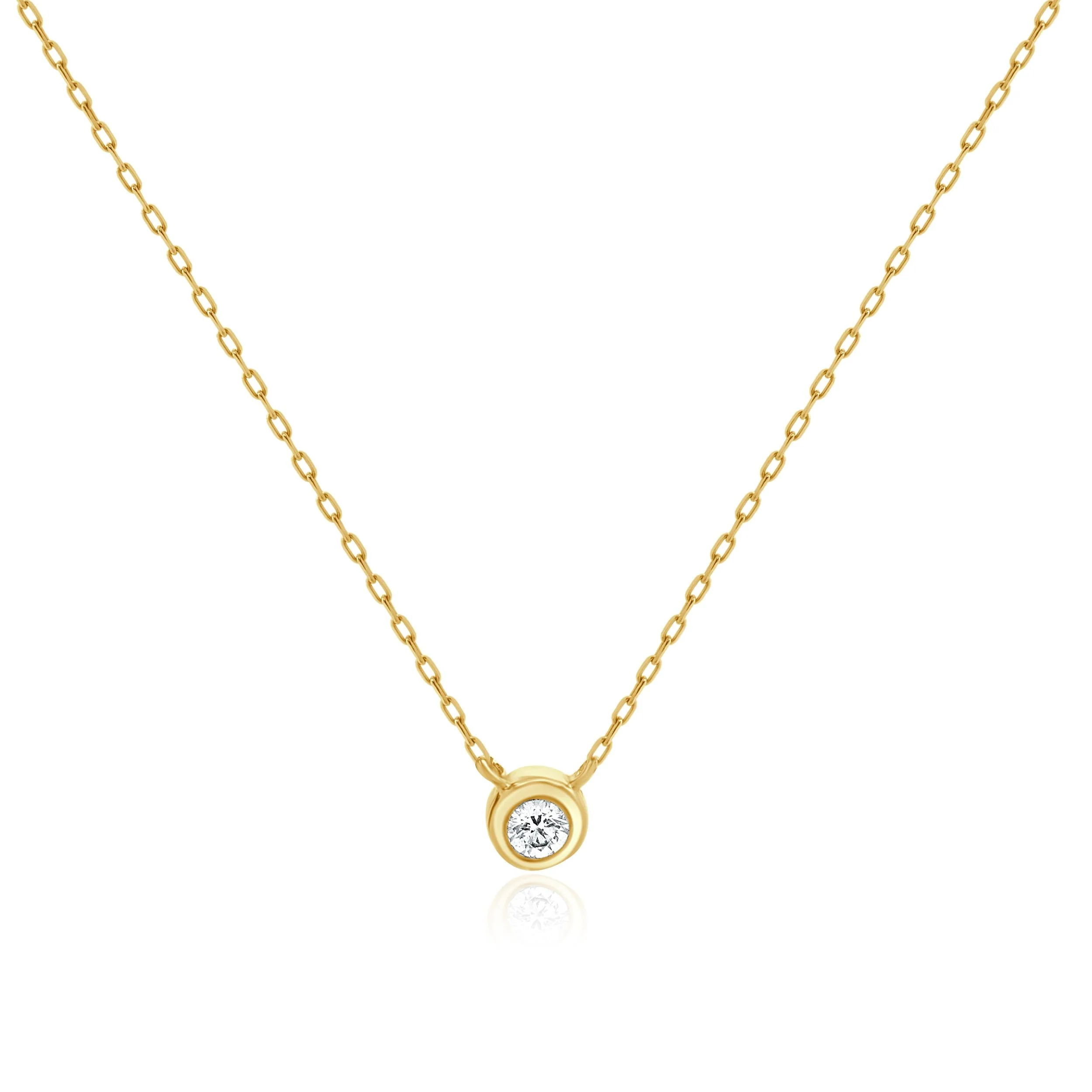 14 Karat Yellow Gold Diamond Solitaire Necklace