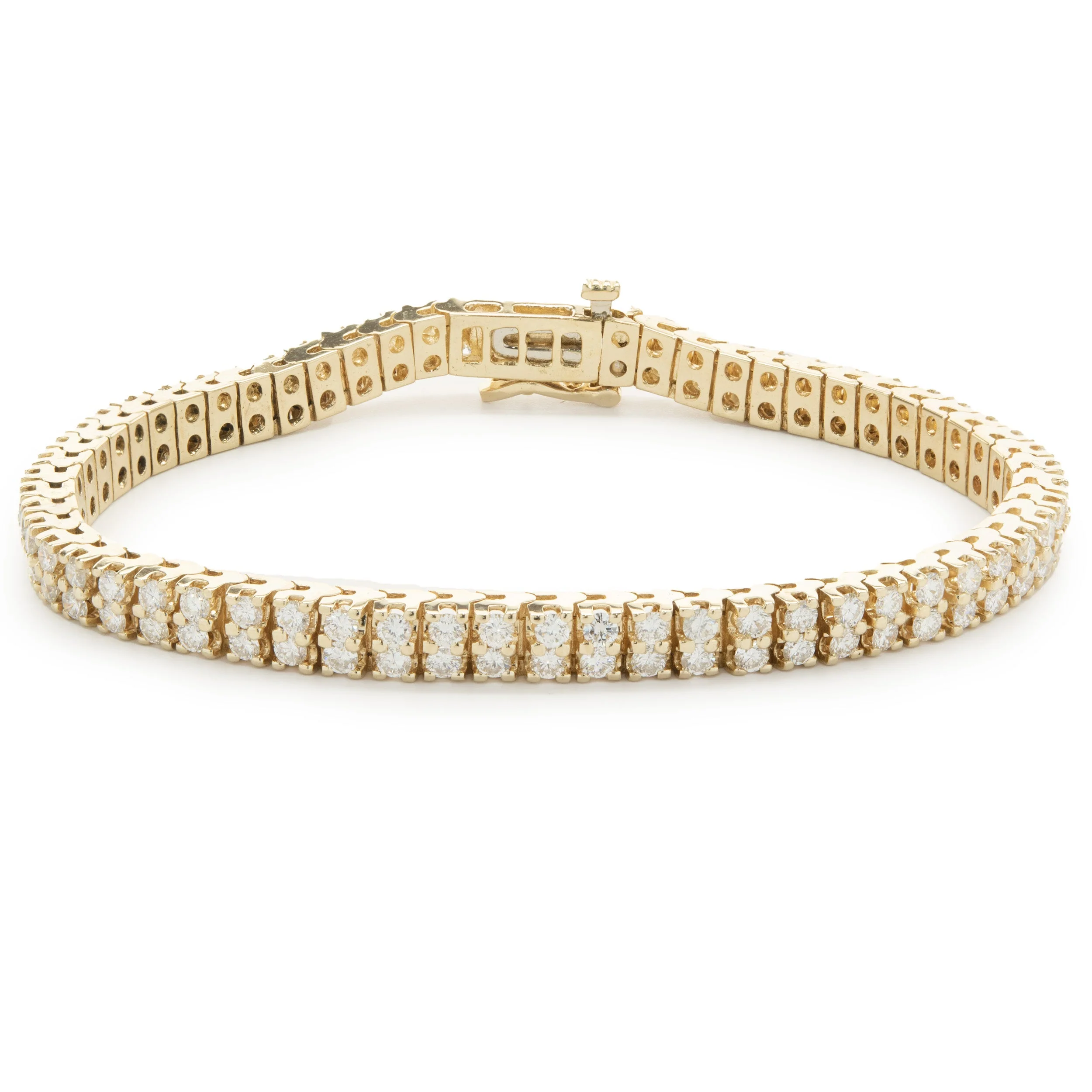 14 Karat Yellow Gold Double Row Diamond Tennis Bracelet