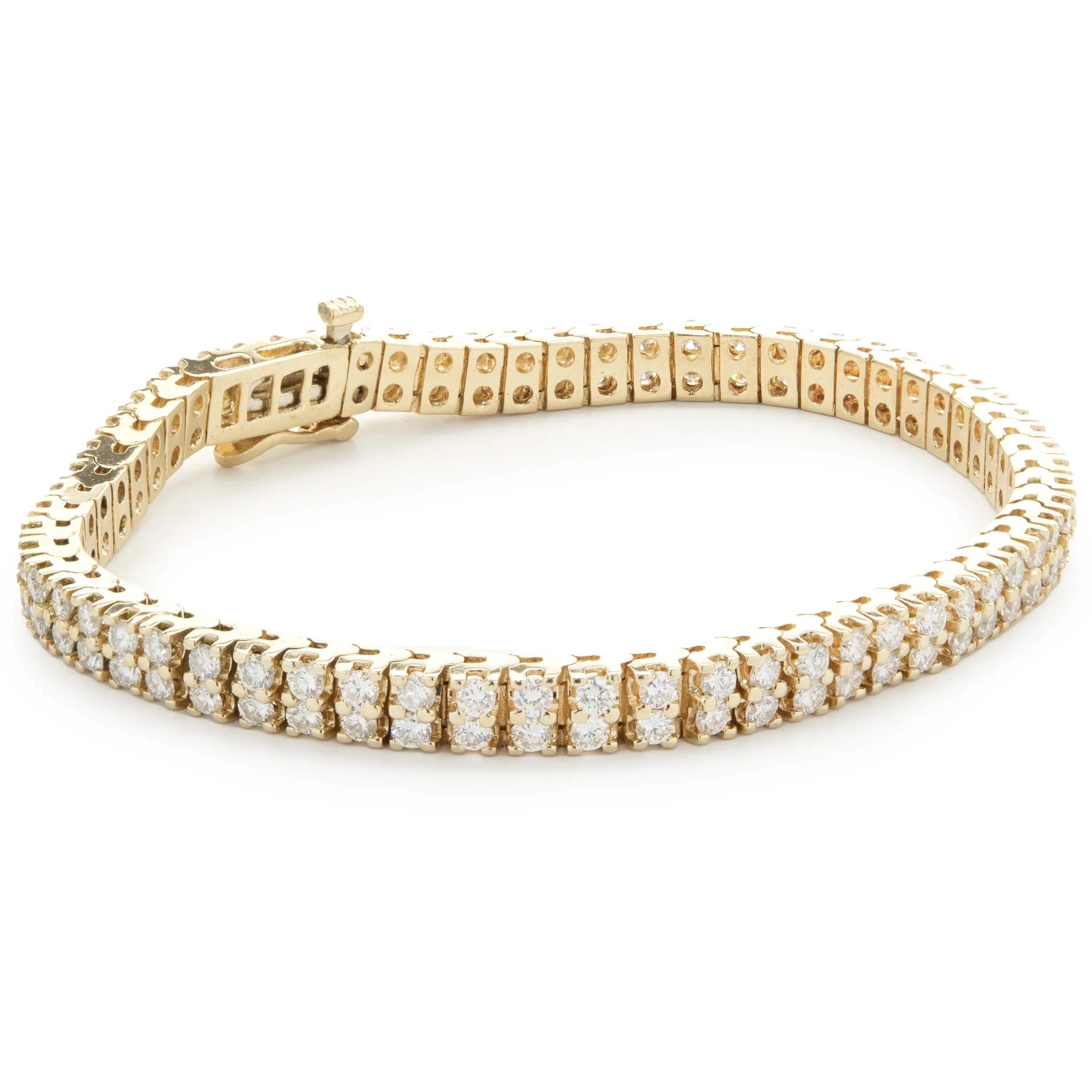 14 Karat Yellow Gold Double Row Diamond Tennis Bracelet - Image 2