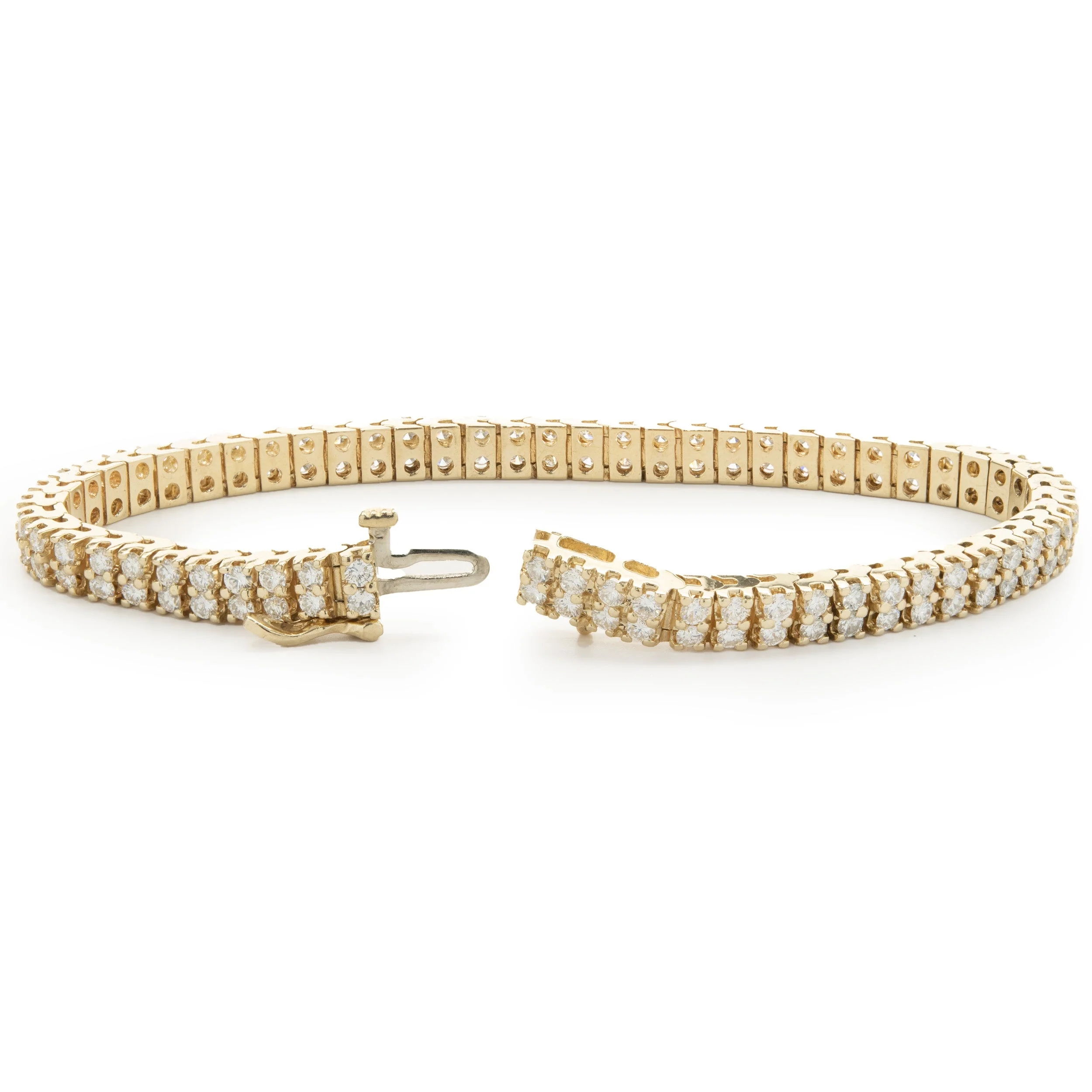 14 Karat Yellow Gold Double Row Diamond Tennis Bracelet - Image 3