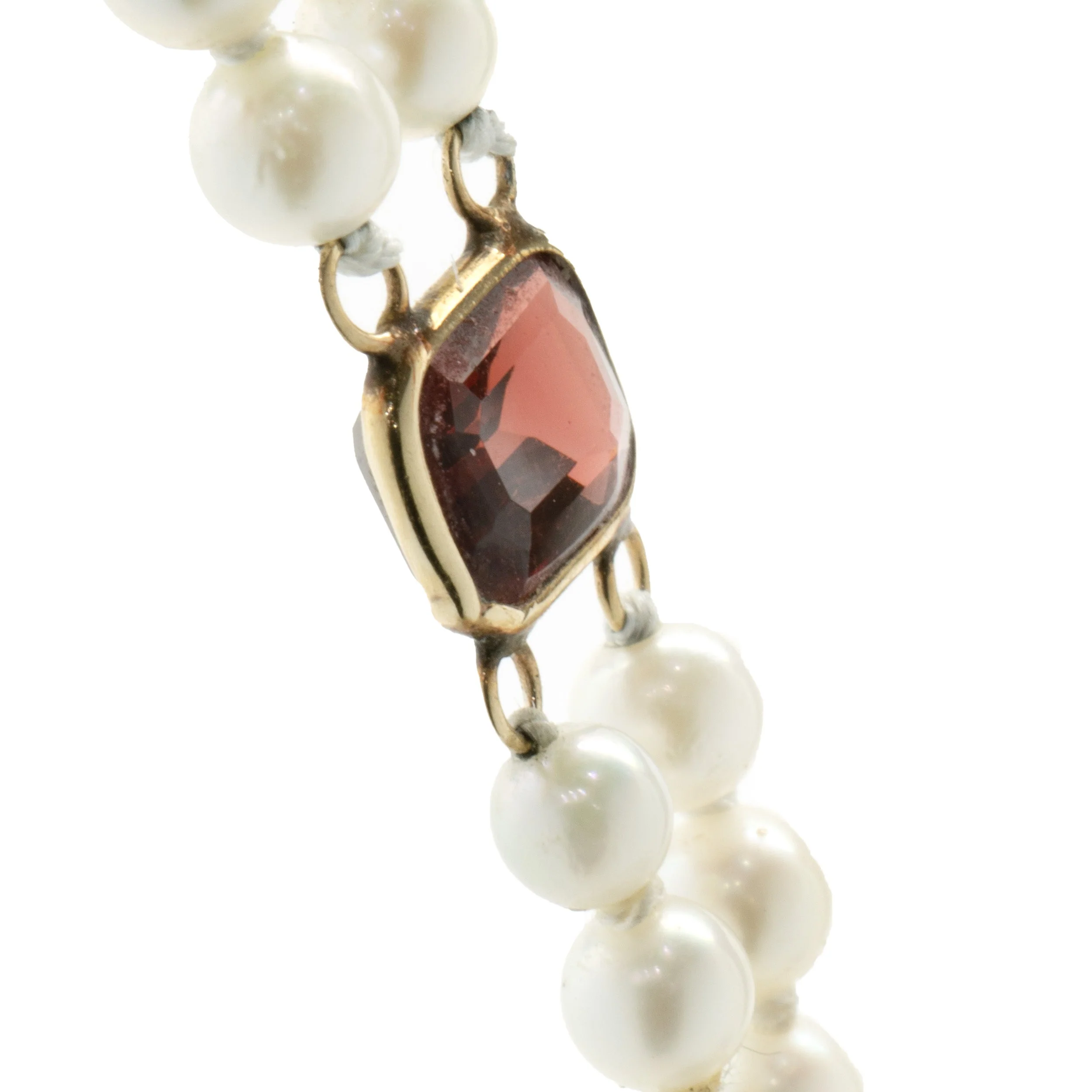 14 Karat Yellow Gold Double Strand Pearl Necklace with Multi Colored Gemstone Stations - Image 2